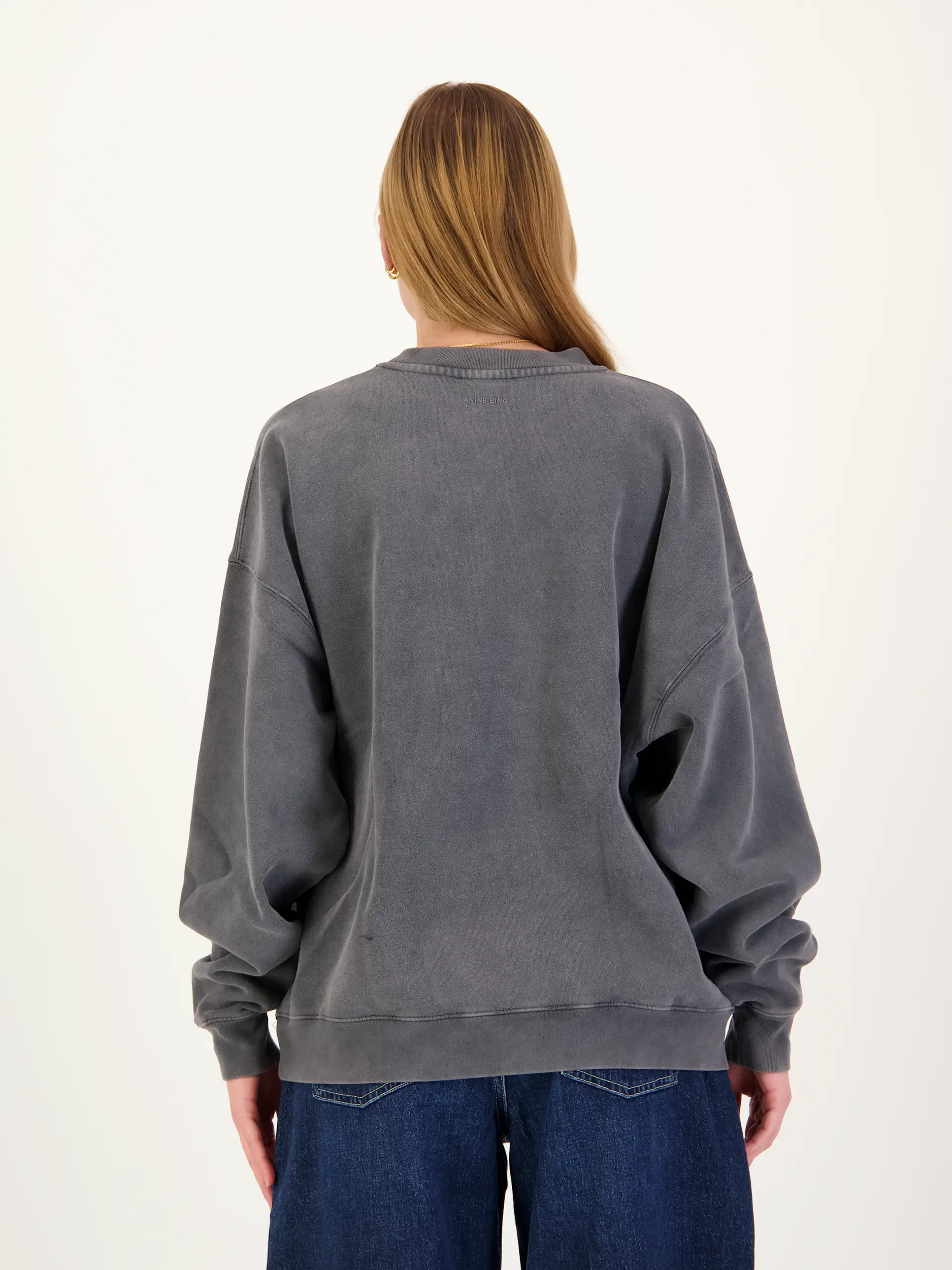 Sweatshirt 'Miles' mit Logo-Print - Artikel Rückseite getragen von einem Modell - Farbe: Grau Sweatshirt 'Miles' mit Logo-Print - Artikel Rückseite getragen von einem Modell - Farbe: Grau