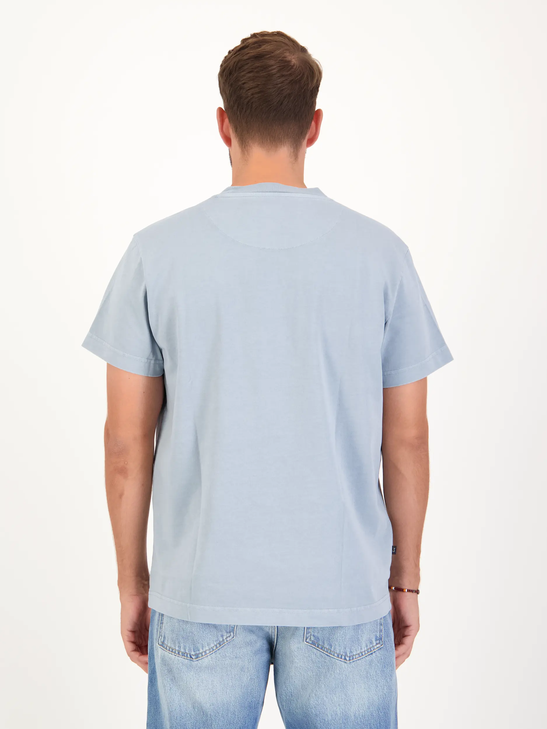 T-Shirt - Artikel Rückseite getragen von einem Modell - Farbe: Blau
