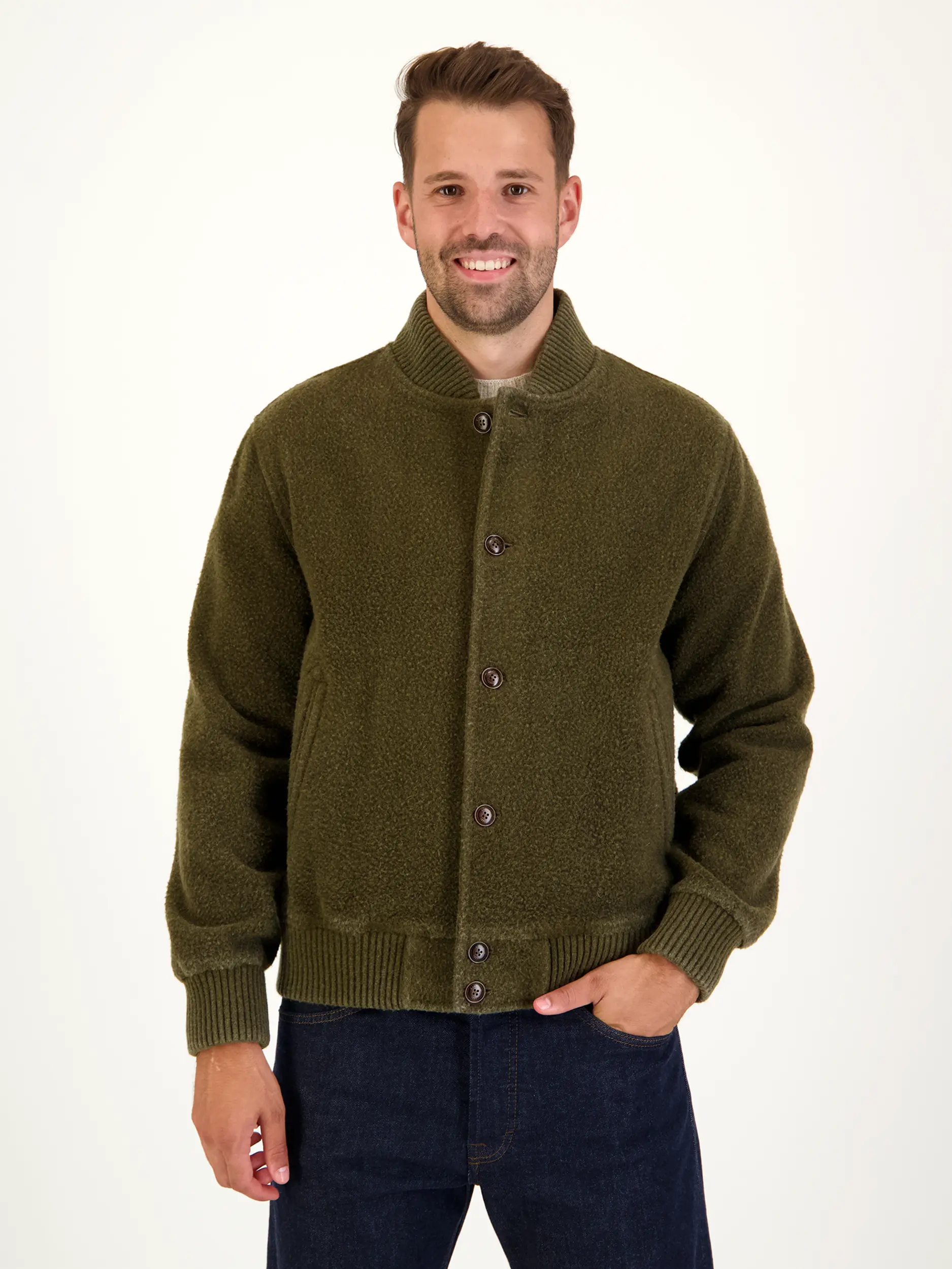 Jacke aus Schurwoll-Mix - Artikel Vorderseite getragen von einem Modell - Farbe: Grün