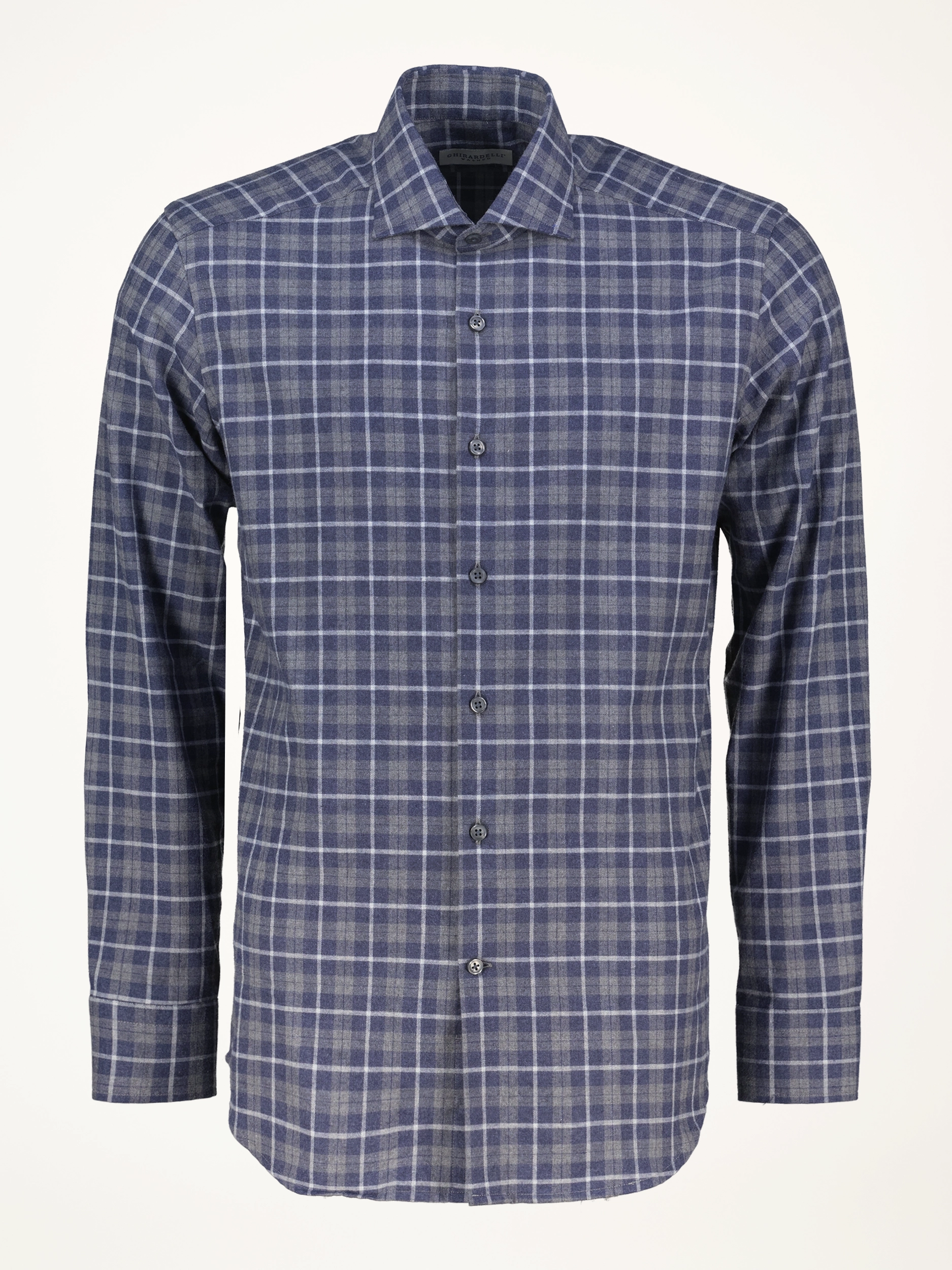 Kariertes Flanellhemd mit Haifischkragen langarm - Artikelansicht - Farbe: Grau