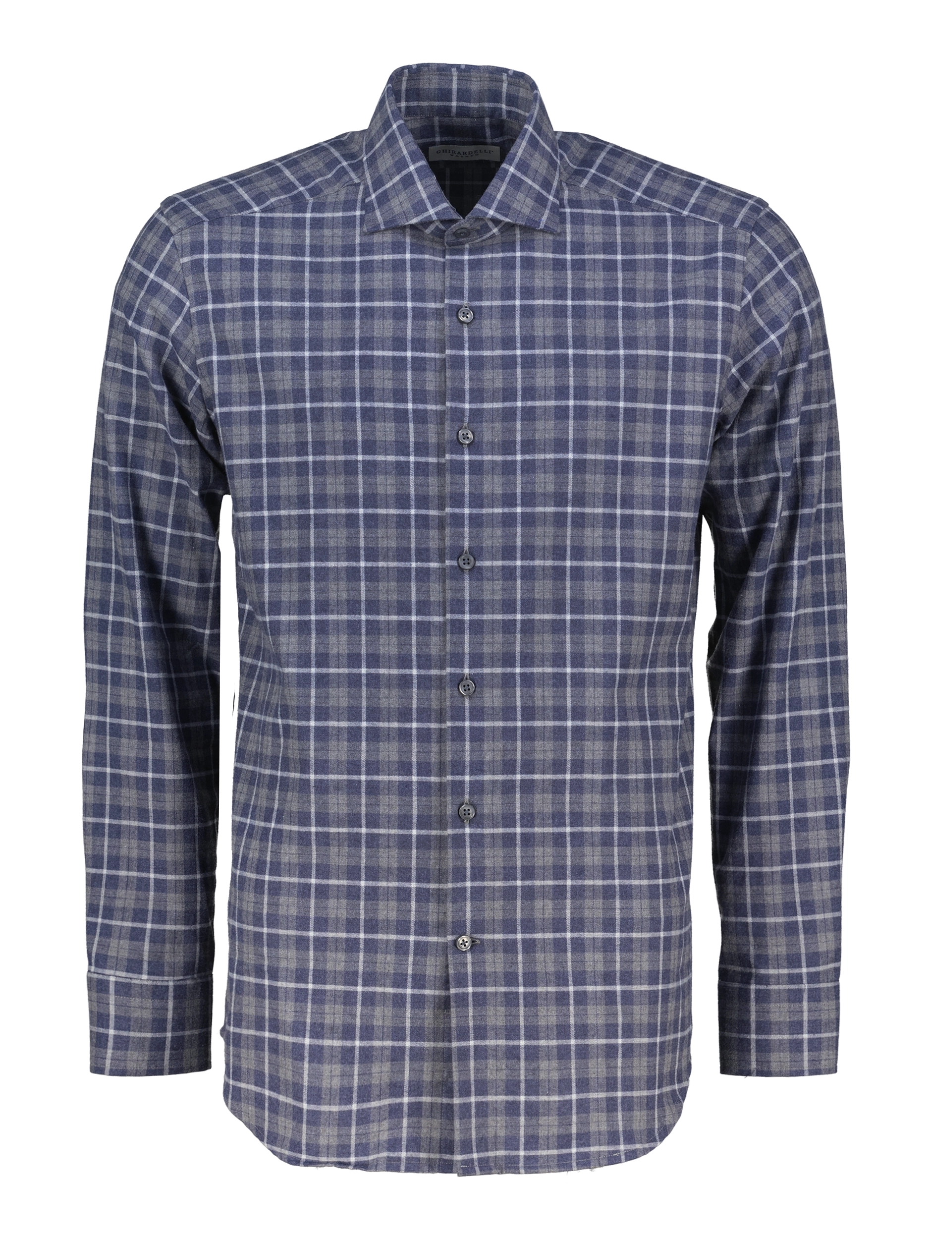 Kariertes Flanellhemd mit Haifischkragen langarm - Artikel Vorderseite - Farbe: Grau