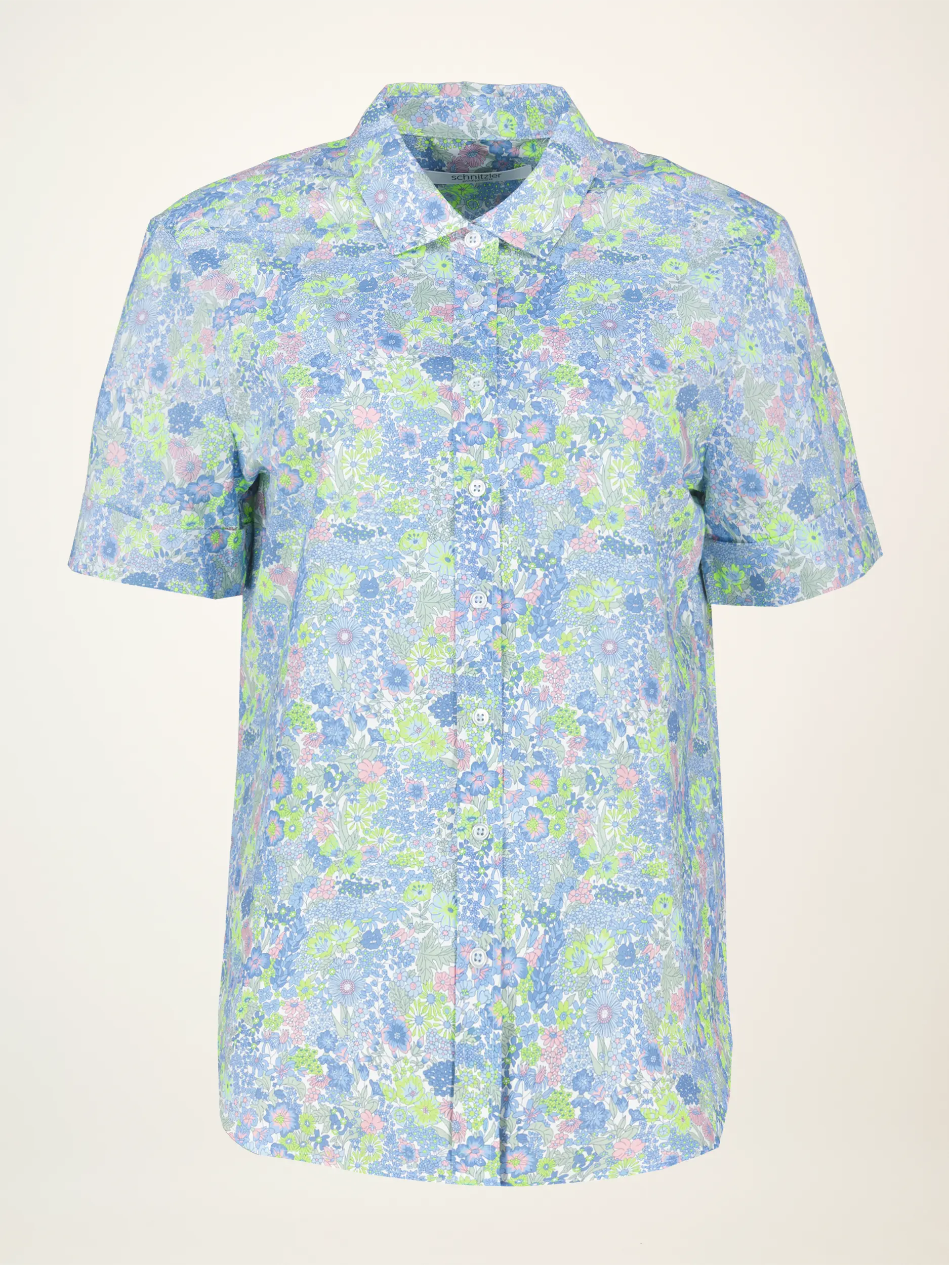 Geblümte Baumwollbluse kurzarm - Artikelansicht - Farbe: Blau