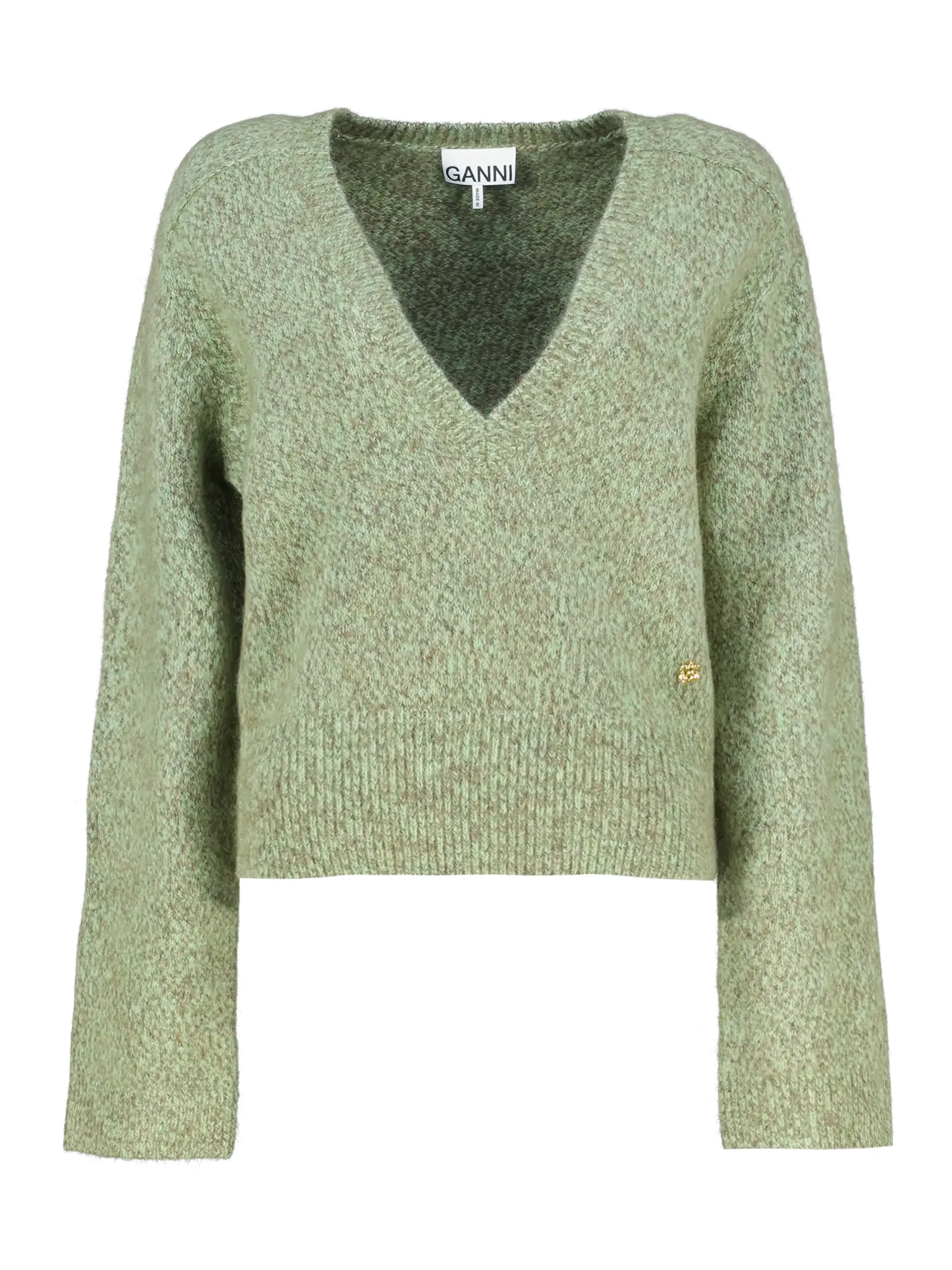 Melierter Pullover mit V-Ausschnitt - Artikel Vorderseite - Farbe: Grün