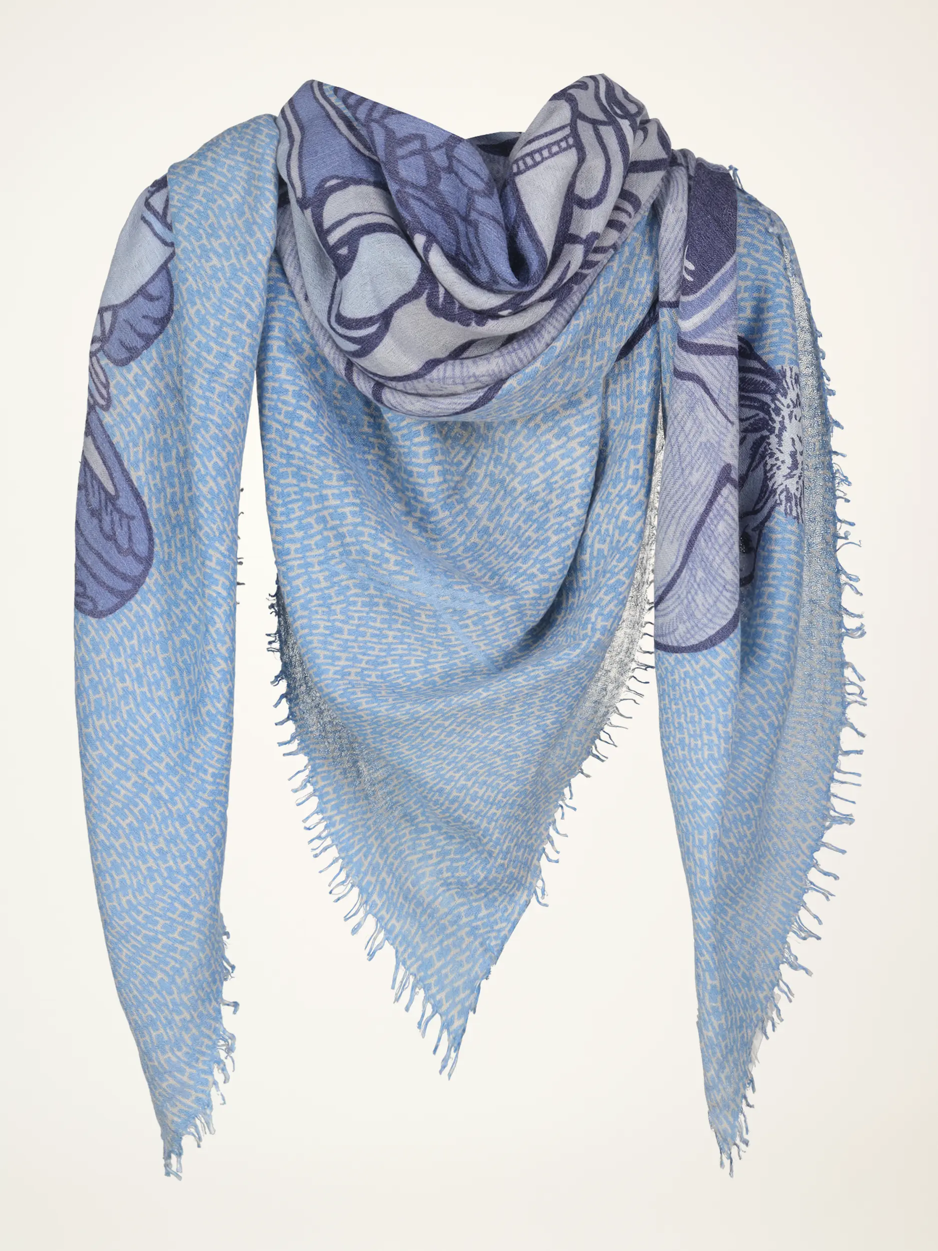 Gemustertes Tuch 'Nangsq' aus Kaschmir-Mix - Artikelansicht - Farbe: Blau