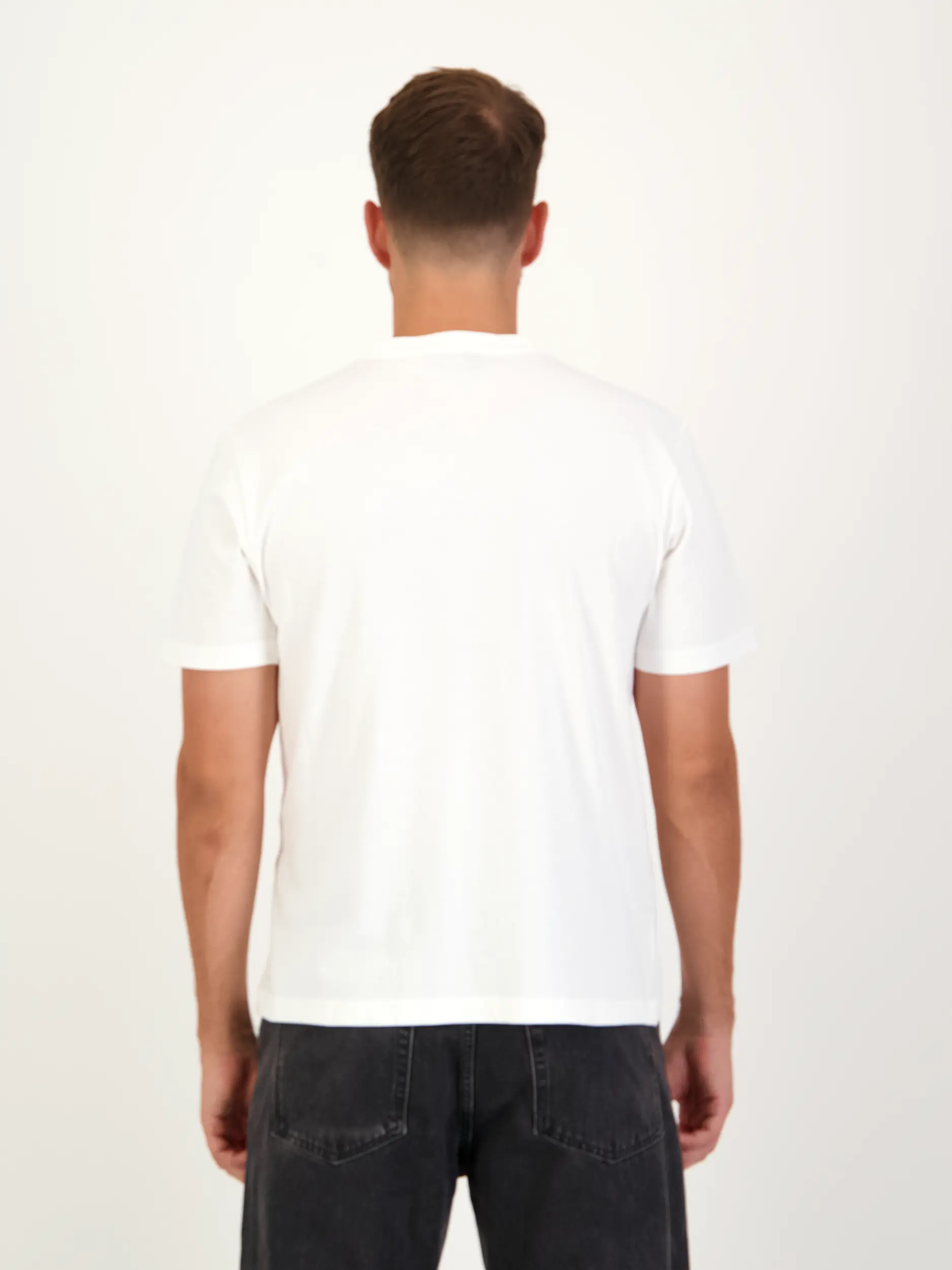 T-Shirt - Artikel Rückseite getragen von einem Modell - Farbe: Weiß