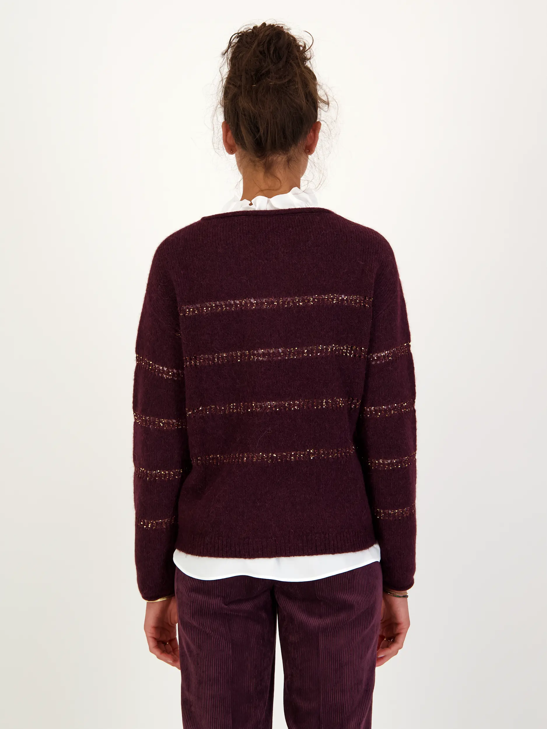 Pullover Woll-Mix langarm - Artikel Rückseite getragen von einem Modell - Farbe: Rot