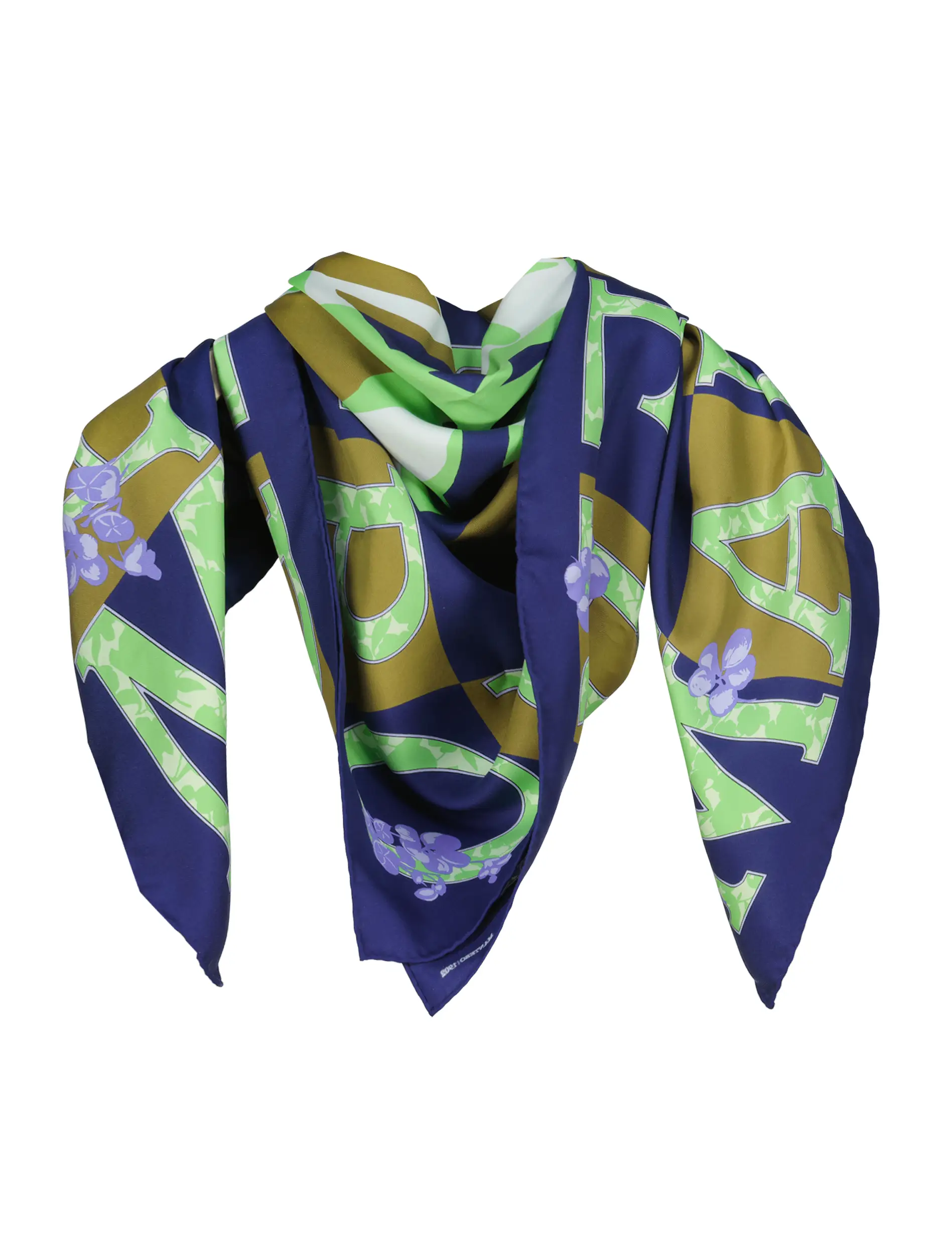 gemusterters Tuch 'Queens Gambit' aus Seide - Artikel Vorderseite - Farbe: Blau