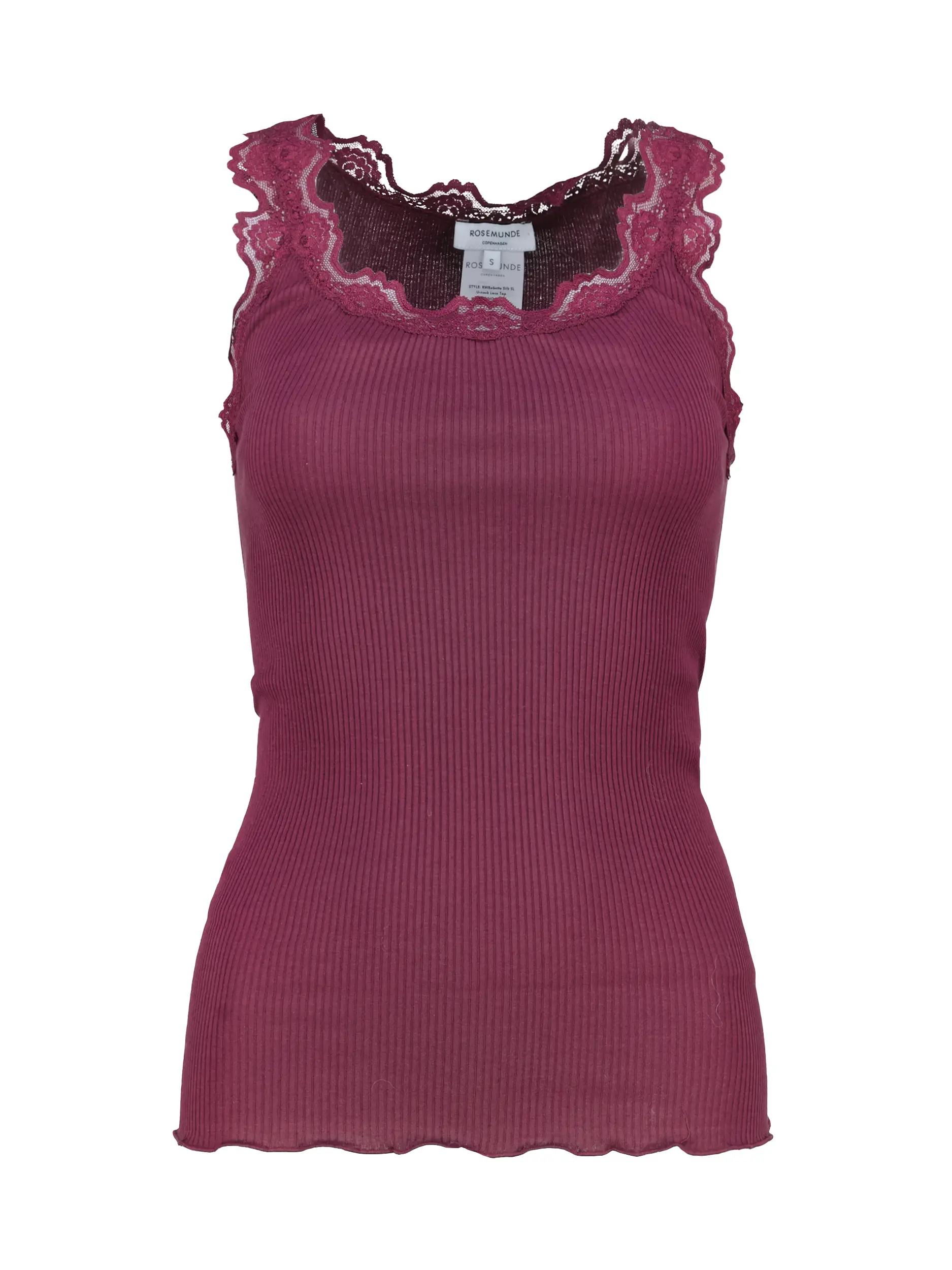 Rippstricktop mit Spitze aus Seiden-Mix - Artikel Vorderseite - Farbe: Rot