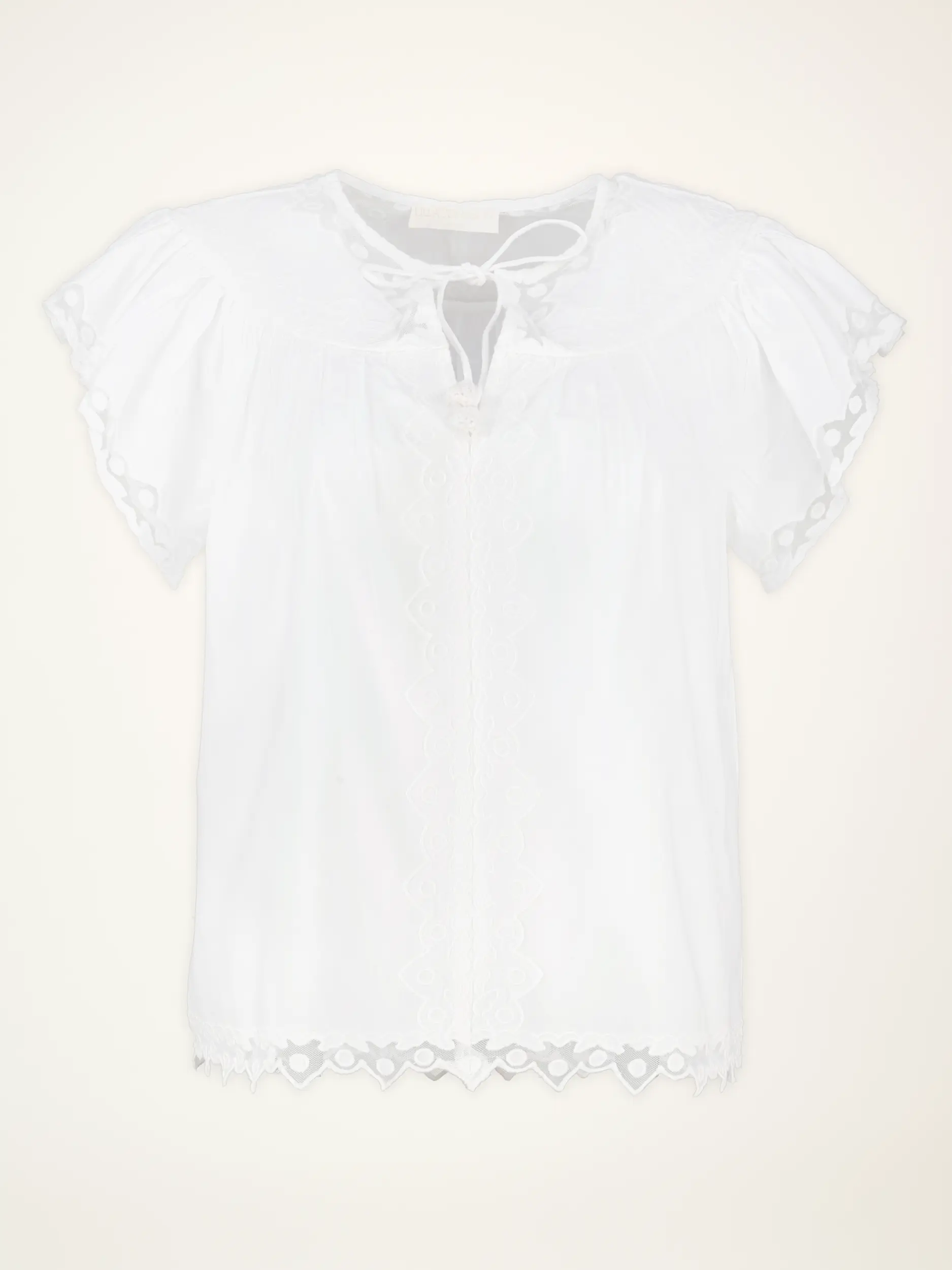 Baumwollbluse mit Stickerei kurzarm - Artikelansicht - Farbe: Weiß