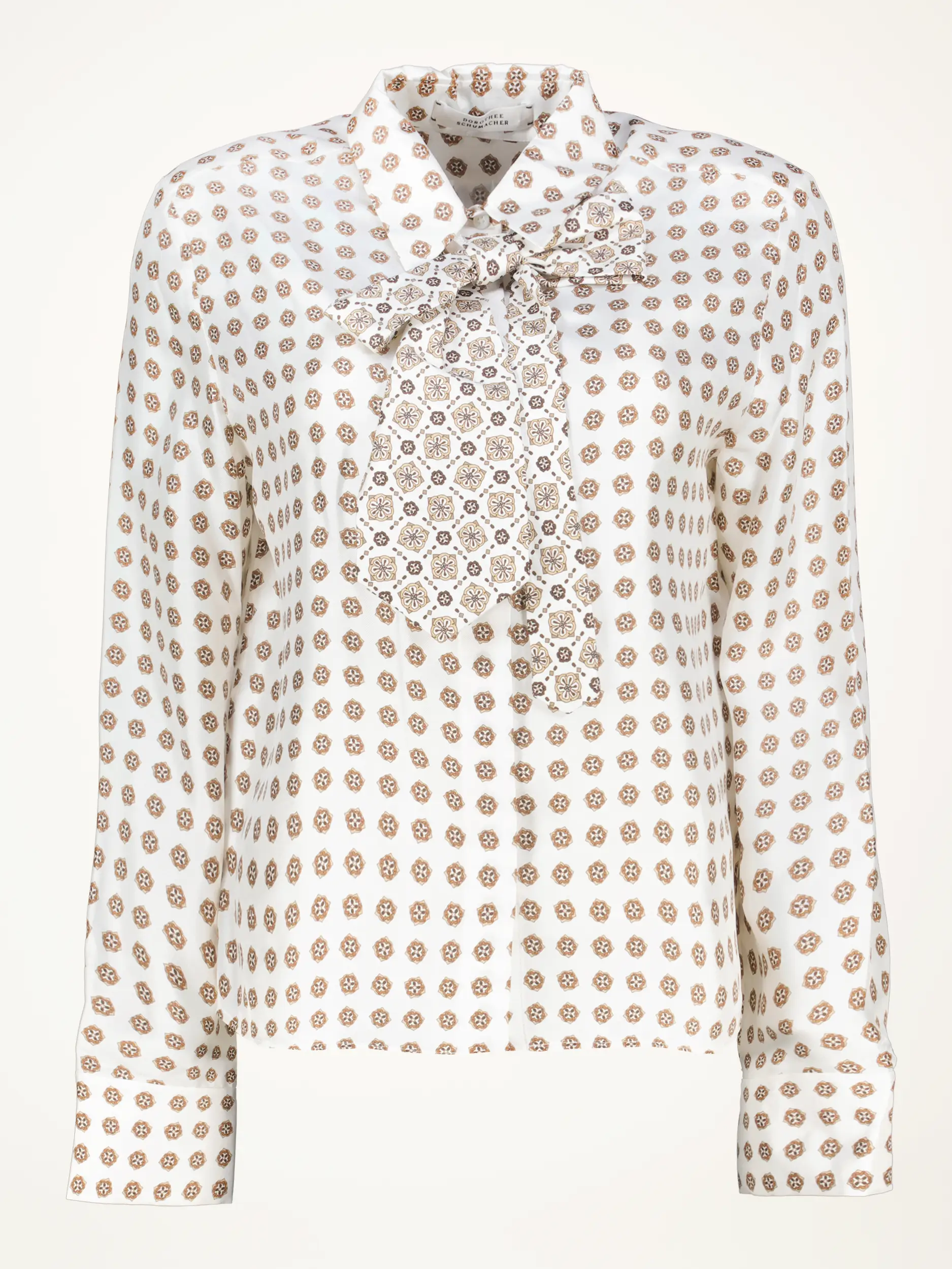 Gemusterte Schluppennbluse 'Graphic Dreams' aus Seide langarm - Artikelansicht - Farbe: Creme