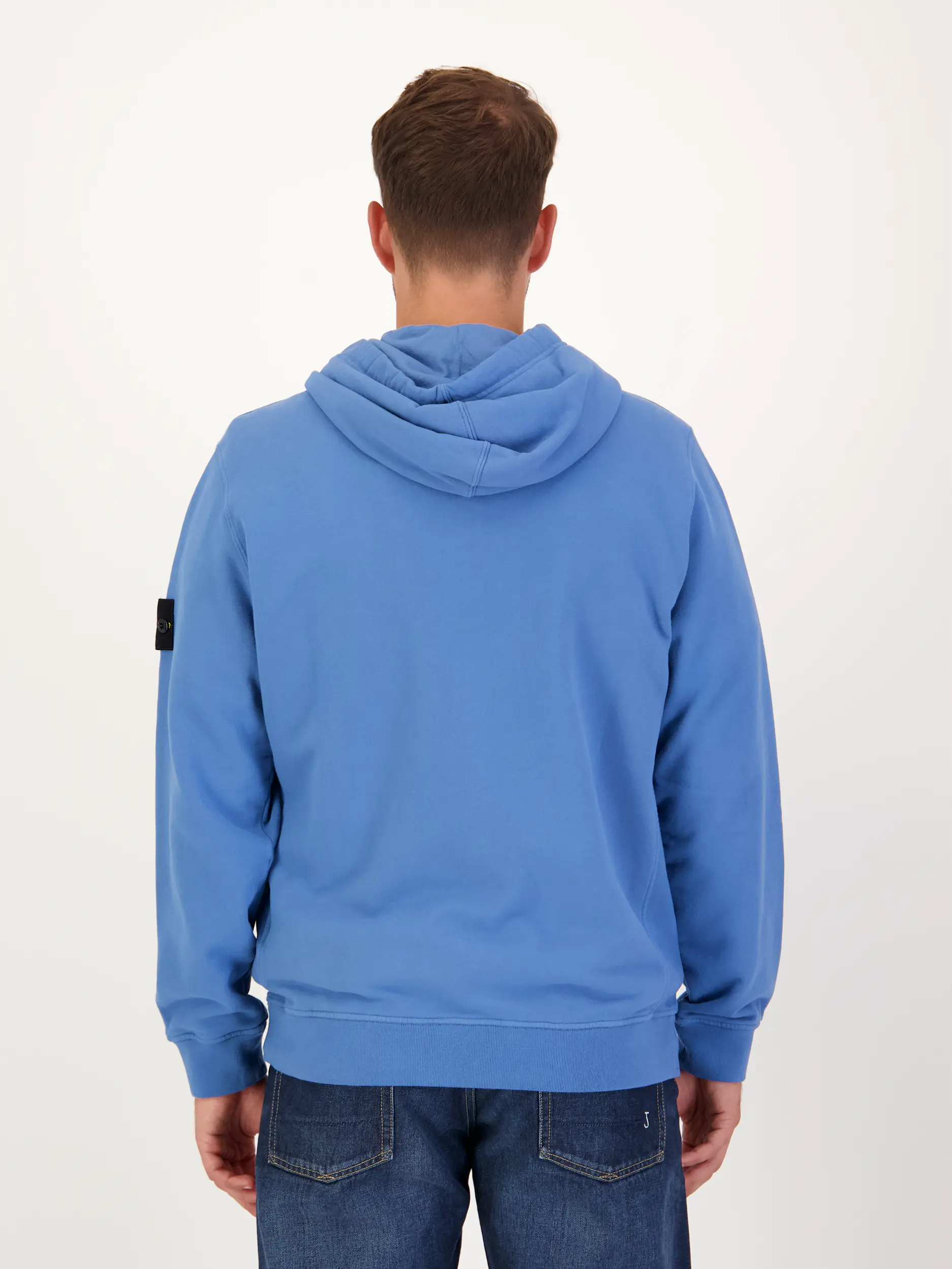 Sweatjacke - Artikel Rückseite getragen von einem Modell - Farbe: Blau