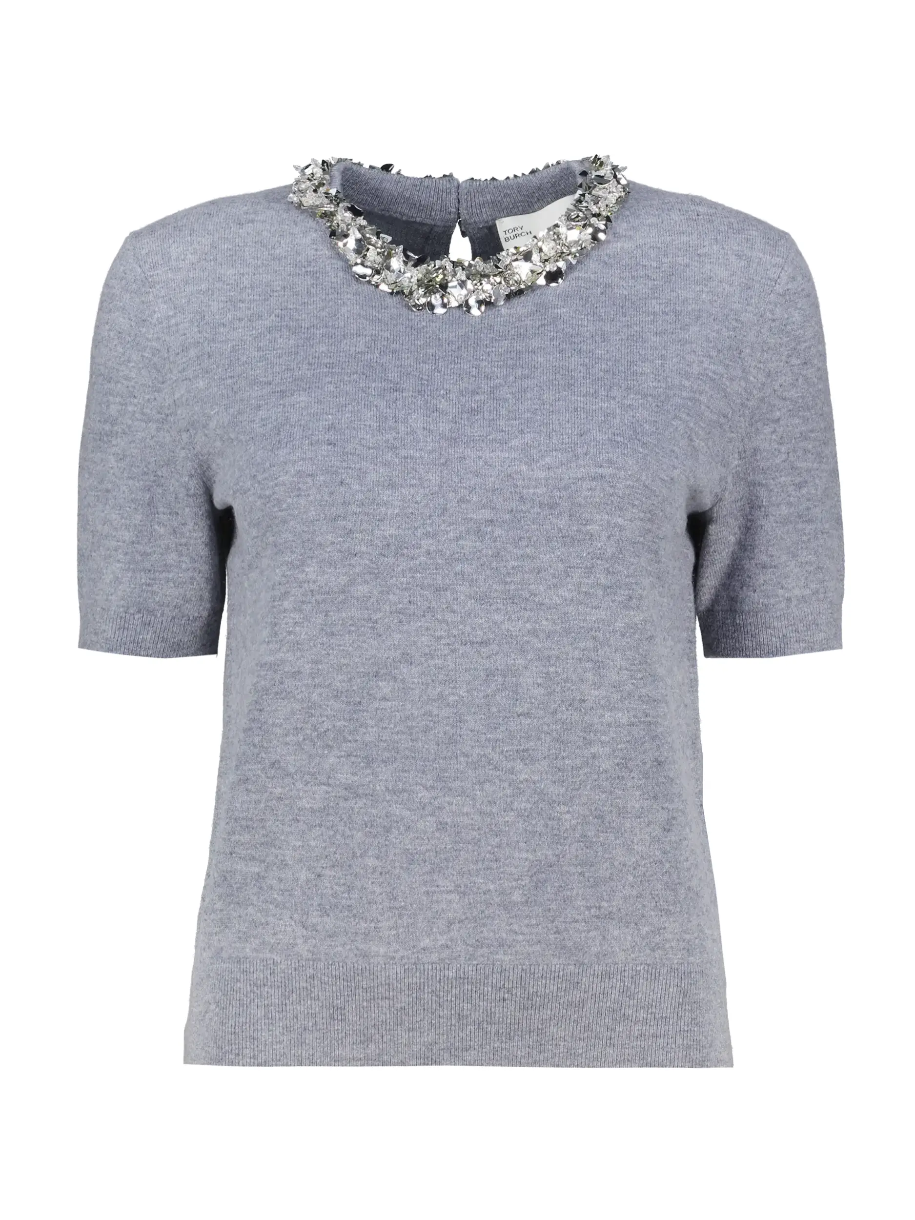 Pullover aus Wolle mit Glitzer kurzarm - Artikel Vorderseite - Farbe: Grau