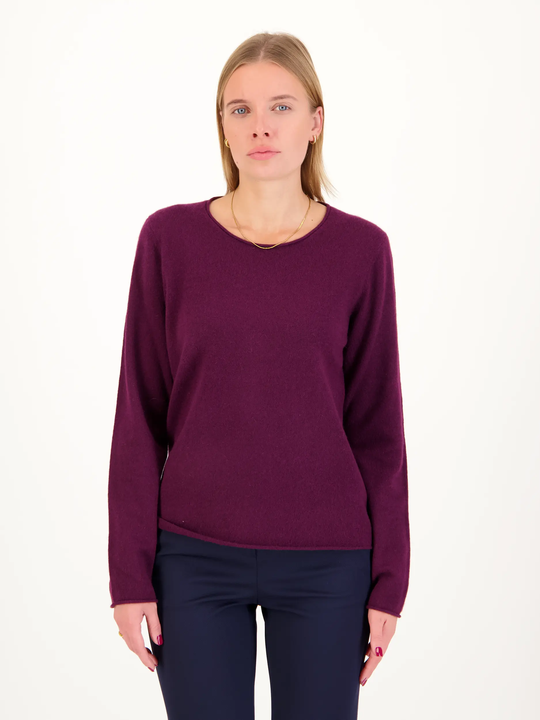 Pullover aus Kaschmir langarm - Artikel Vorderseite getragen von einem Modell - Farbe: Rot