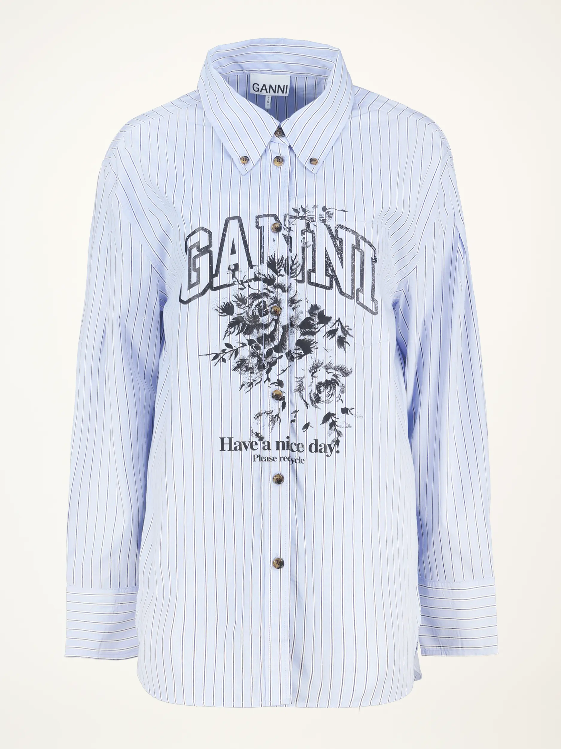 Gestreifte Baumwollbluse mit Print langarm - Artikelansicht - Farbe: Blau