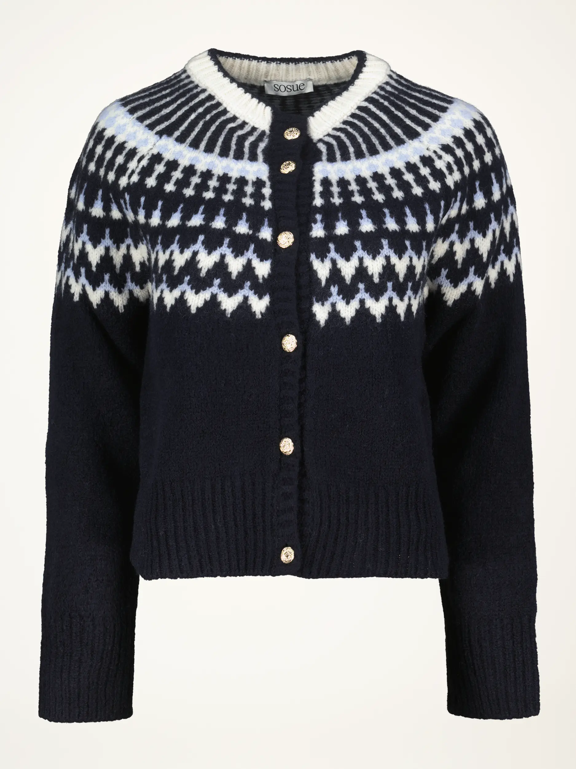 Gemusterte Strickjacke 'Norwegerjacket' aus Wolle - Artikelansicht - Farbe: Blau