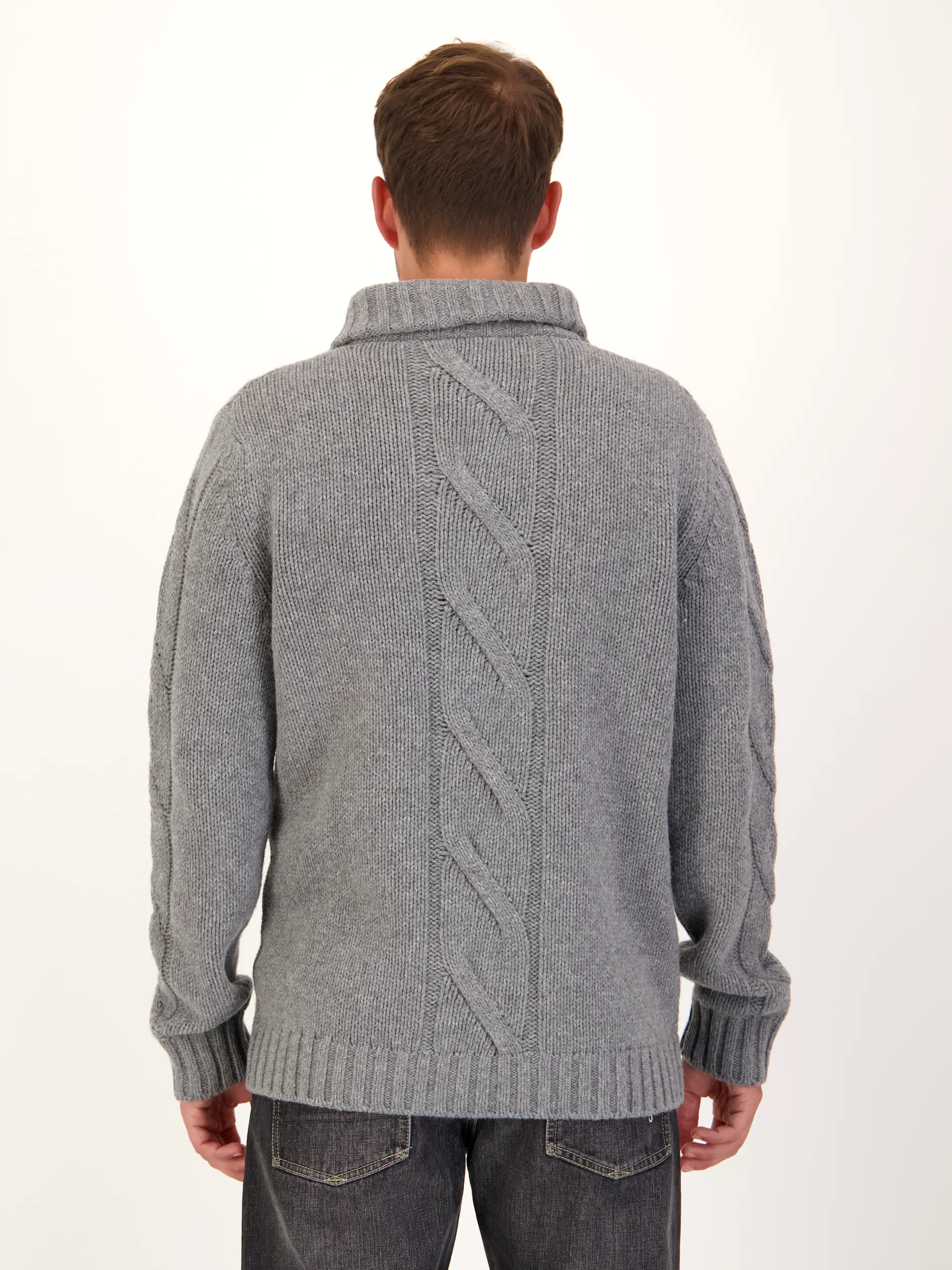 Pullover aus Woll-Mix langarm - Artikel Rückseite getragen von einem Modell - Farbe: Grau