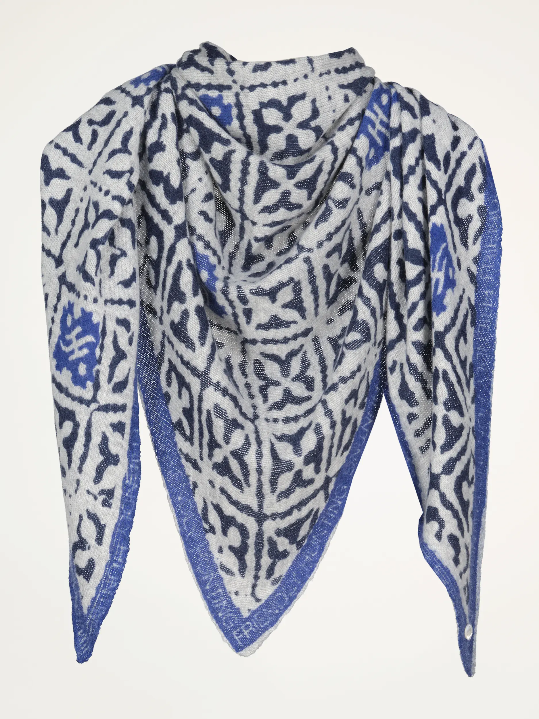 Gemustertes Dreieckstuch 'Eyes of Marrakesh' aus Kaschmir - Artikelansicht - Farbe: Blau