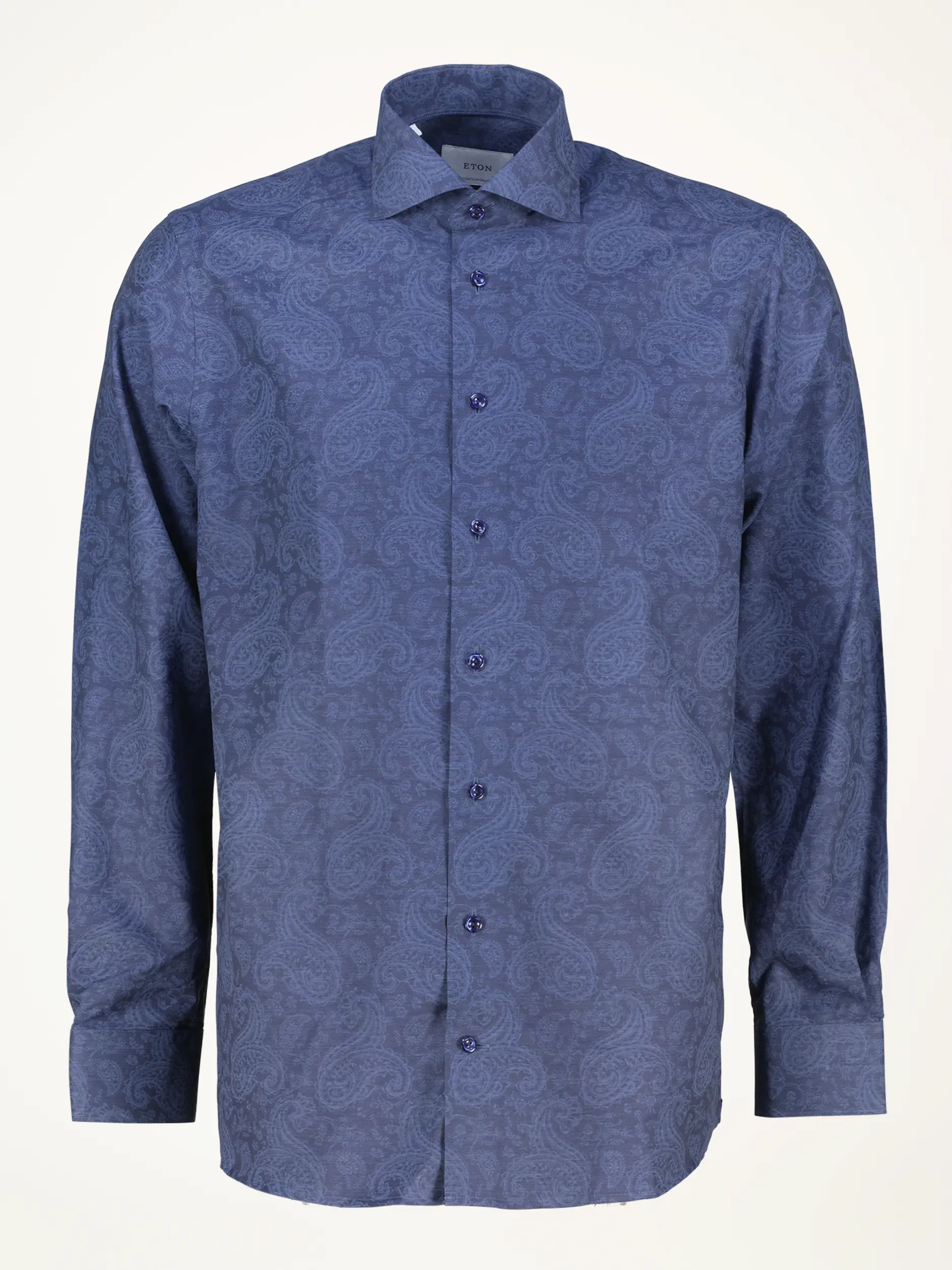 Gemustertes Hemd mit Haifischkragen langarm - Artikelansicht - Farbe: Blau