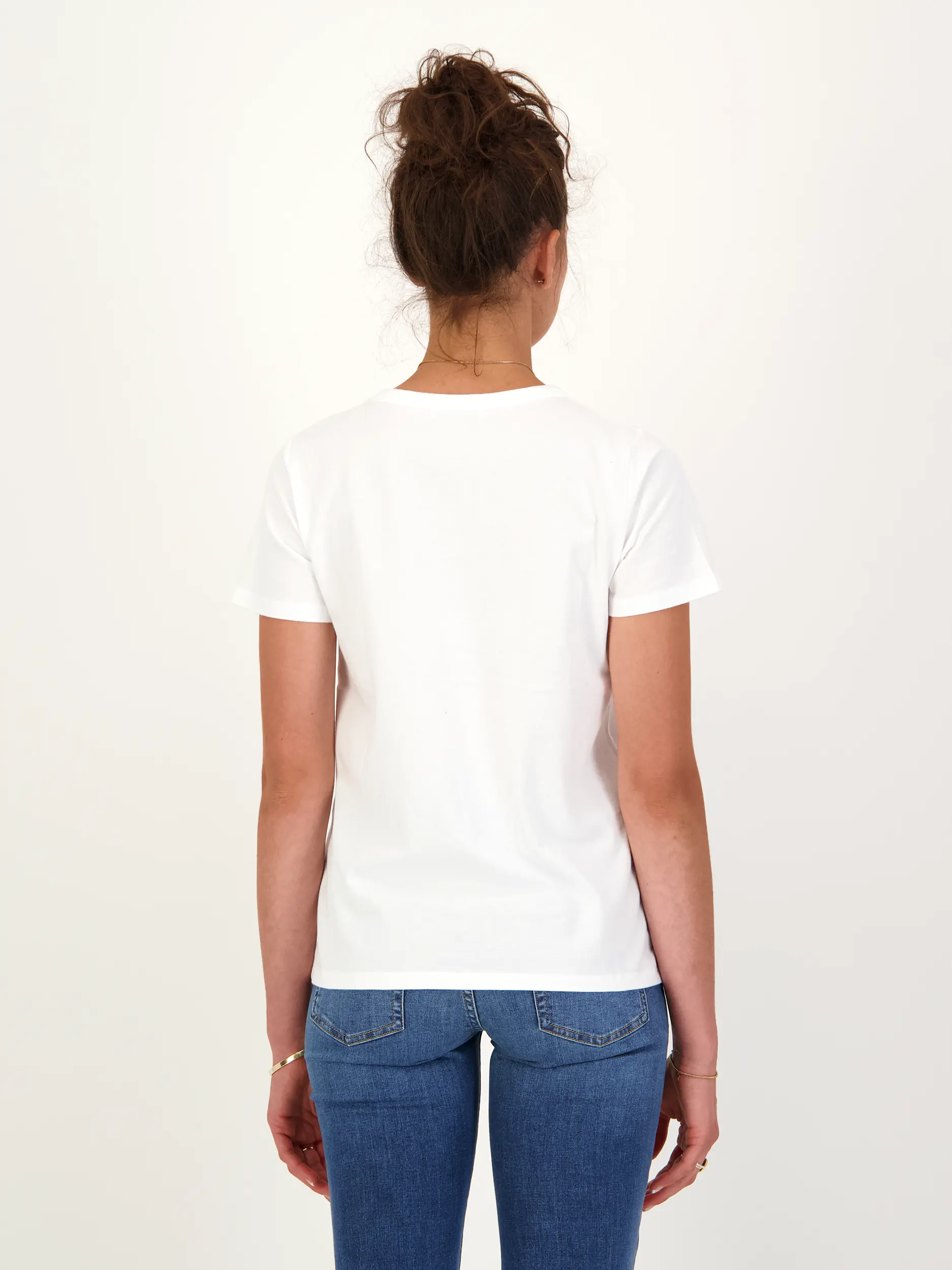 T-Shirt - Artikel Rückseite getragen von einem Modell - Farbe: Weiß