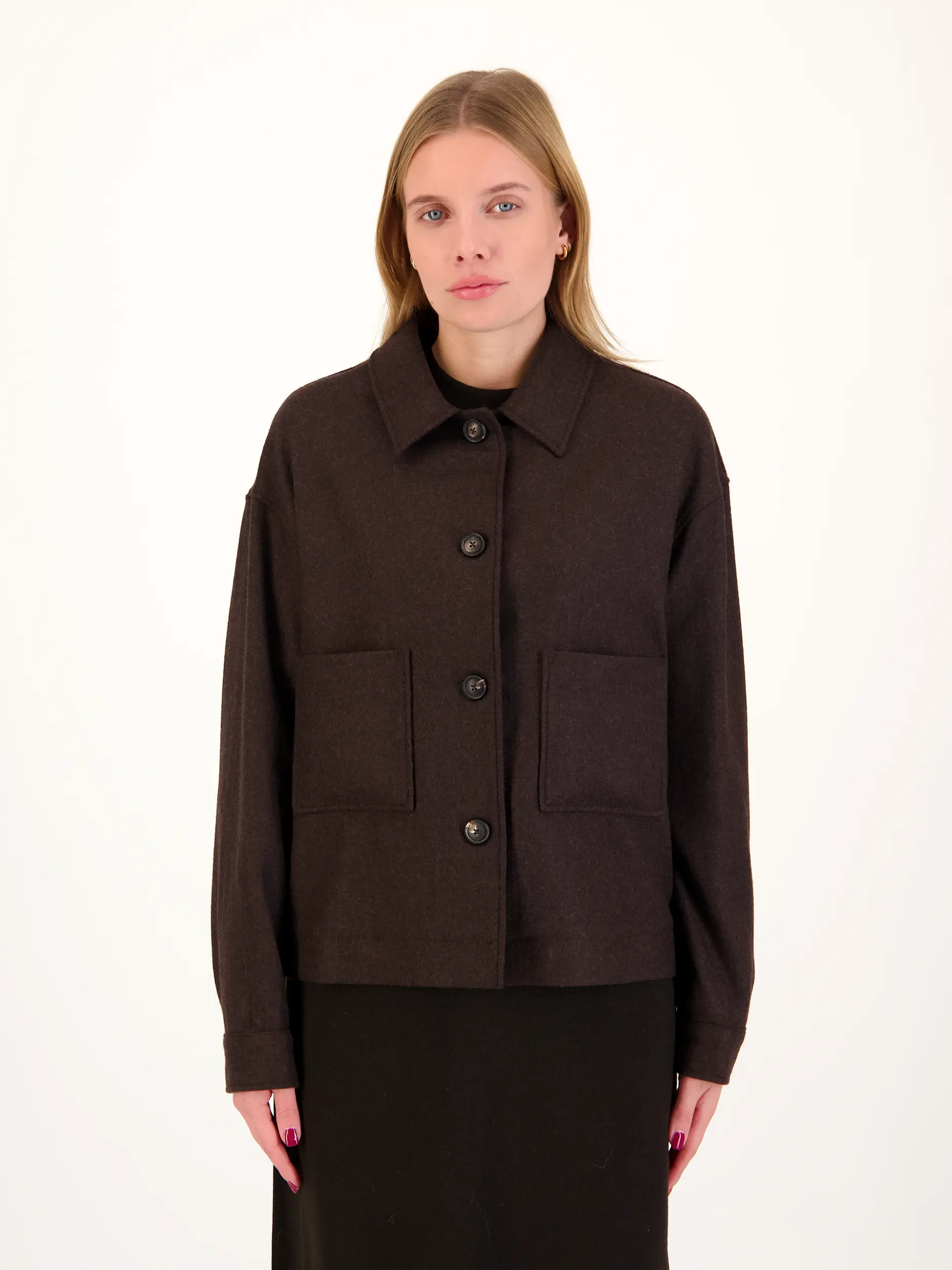 Jacke aus Woll-Mix - Artikel Vorderseite getragen von einem Modell - Farbe: Braun