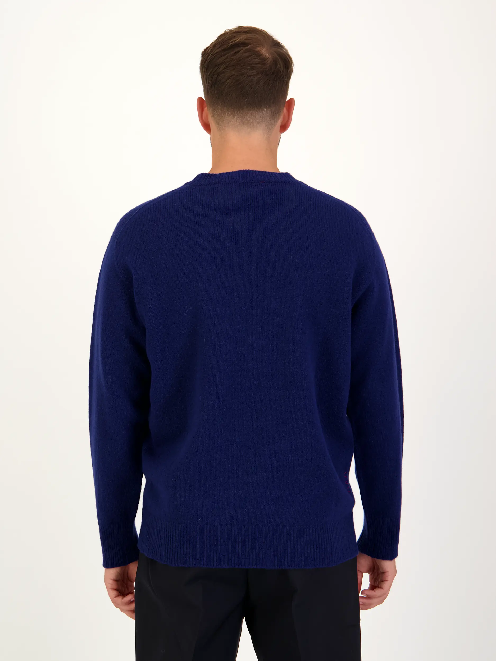 Pullover aus Kaschmir-Woll-Mix langarm - Artikel Rückseite getragen von einem Modell - Farbe: Blau