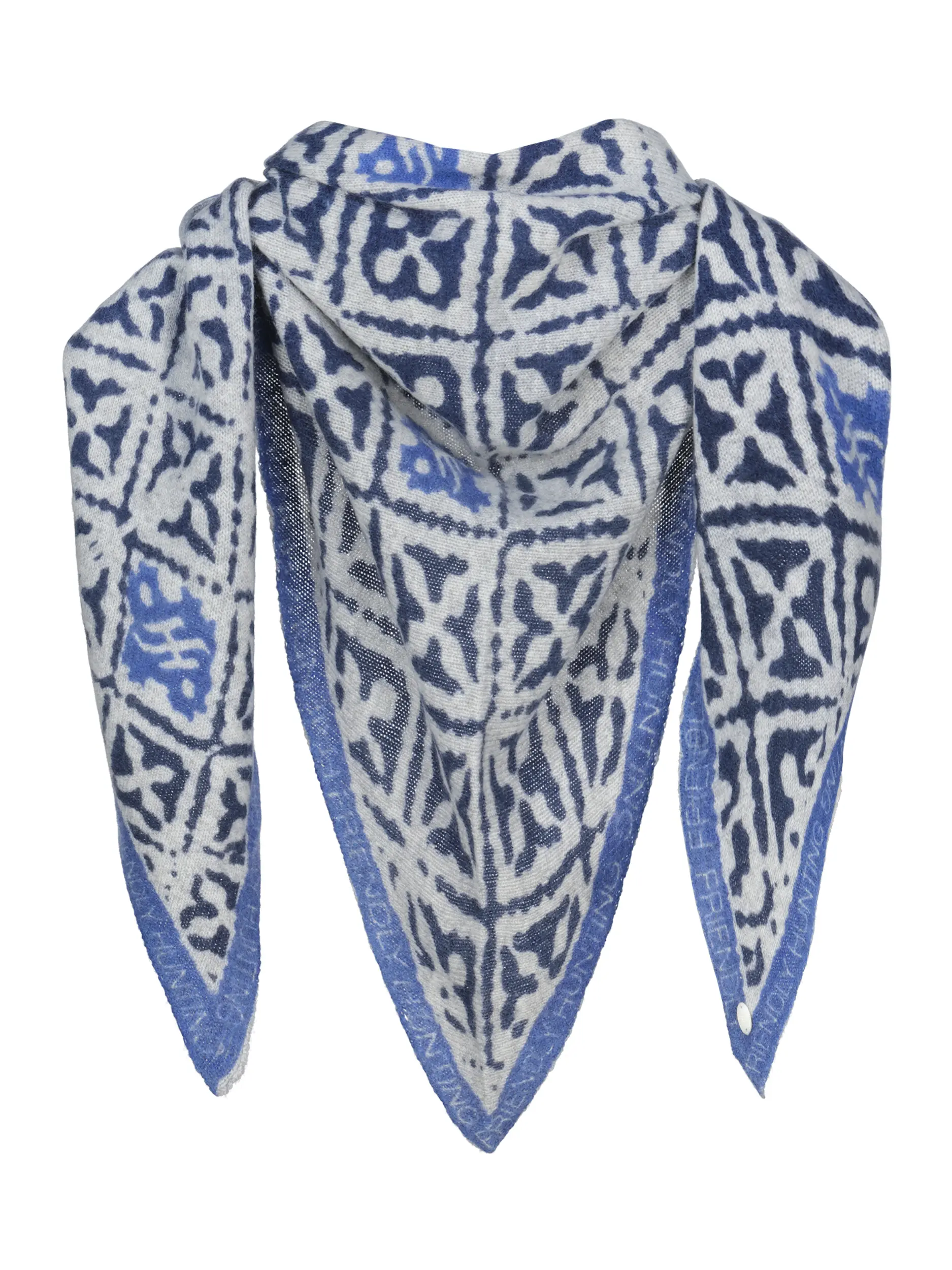 Gemustertes Dreieckstuch 'Eyes of Marrakesh' aus Kaschmir - Artikel Vorderseite - Farbe: Blau
