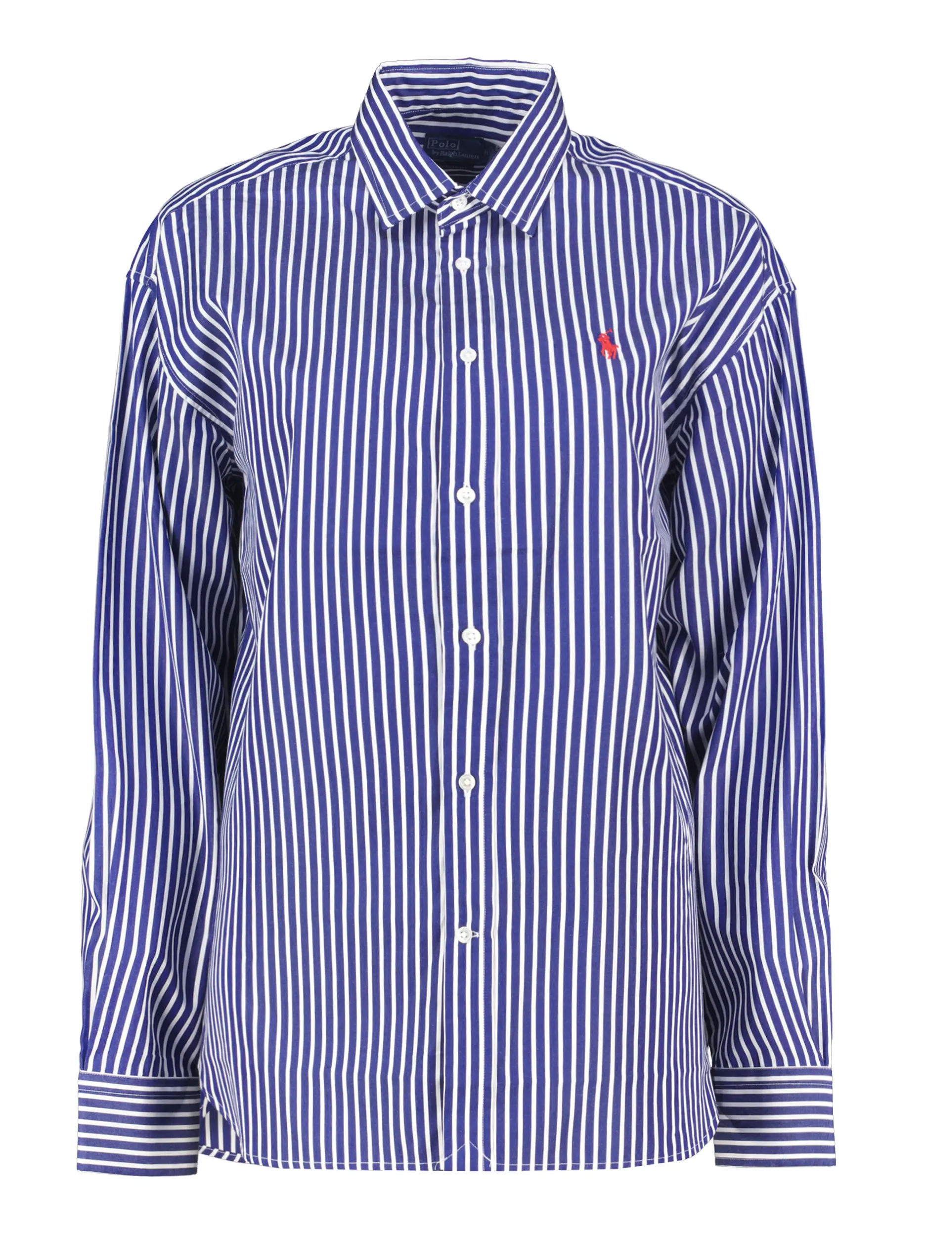 Gestreifte Baumwollbluse langarm - Artikel Vorderseite - Farbe: Blau