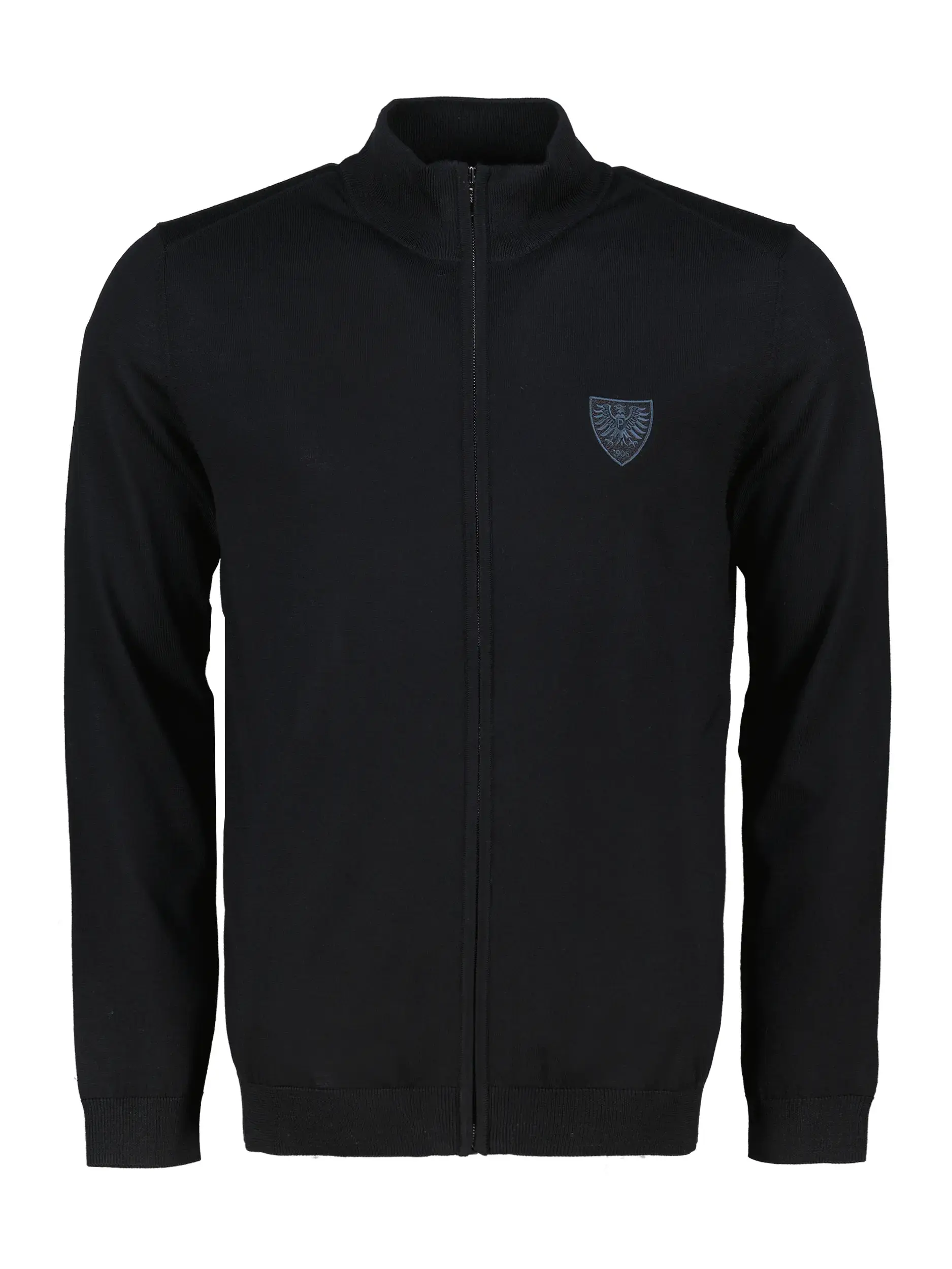 Preußen Münster Strickjacke aus Merinowolle - Artikel Vorderseite - Farbe: Schwarz Preußen Münster Strickjacke aus Merinowolle - Artikel Vorderseite - Farbe: Schwarz