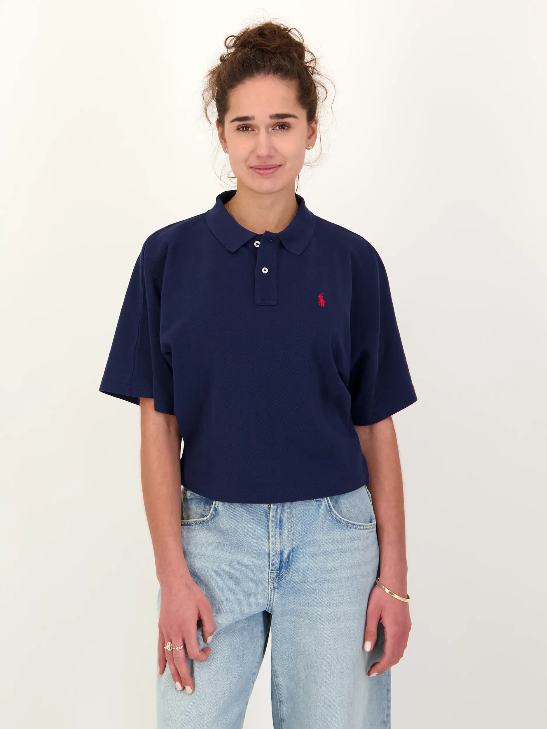Poloshirt 3/4 Arm - Artikel Vorderseite getragen von einem Modell - Farbe: Blau