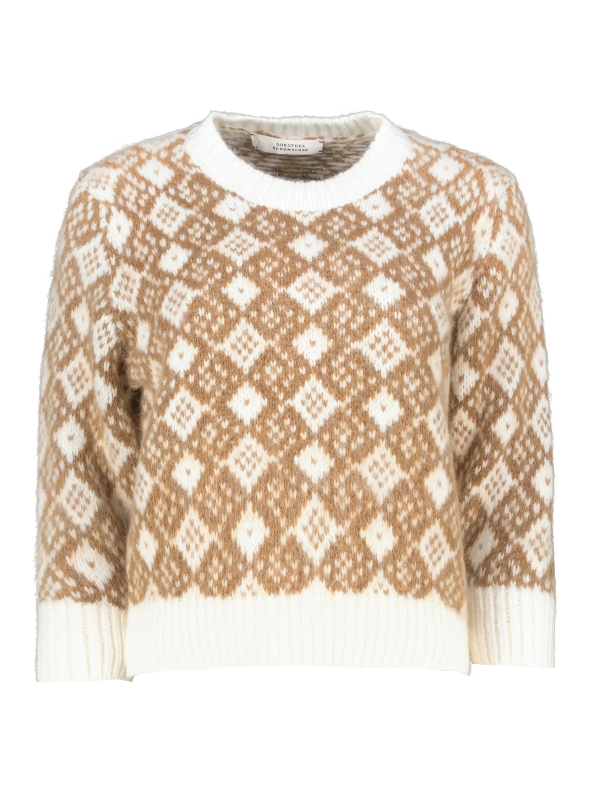 Gemusterter Pullover 'Soft Graphics' aus Woll-Mix 3/4 Arm - Artikel Vorderseite - Farbe: Braun