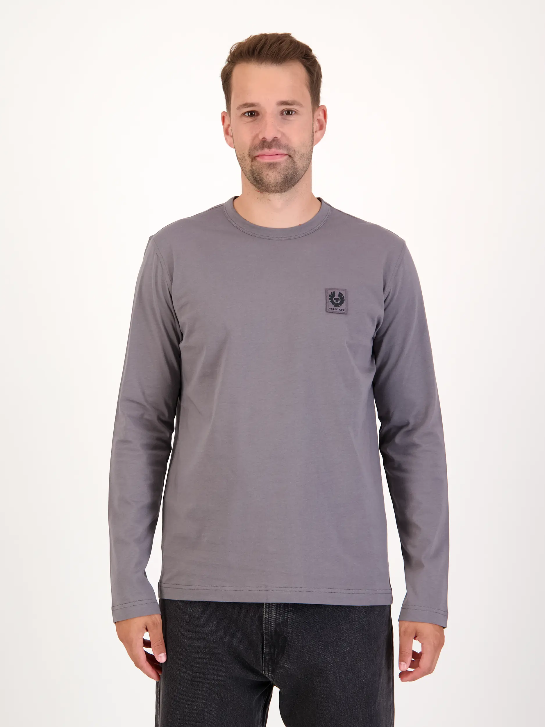 Langarmshirt - Artikel Vorderseite getragen von einem Modell - Farbe: Grau