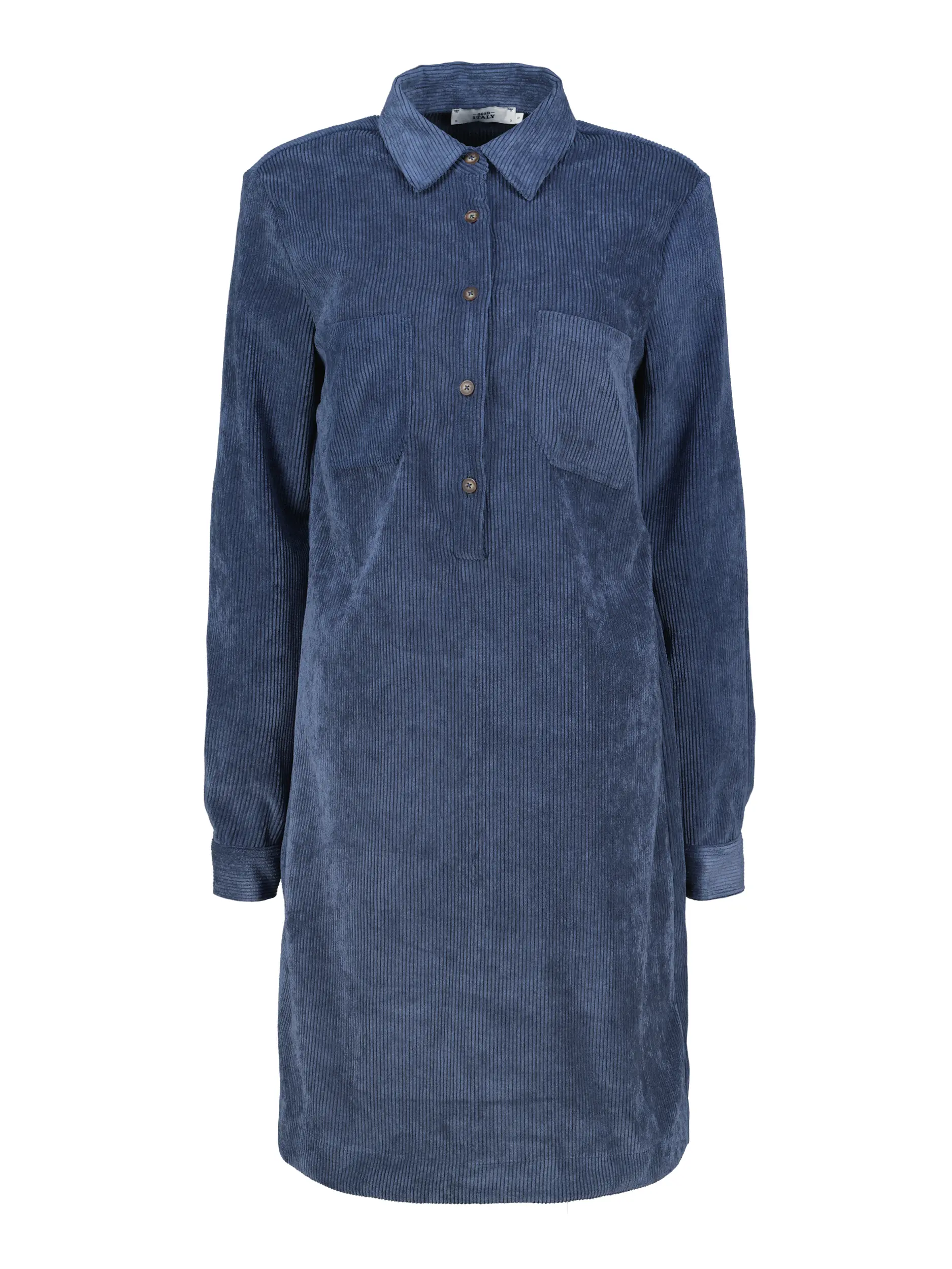 Midi Cordkleid 'Marisa' langarm - Artikel Vorderseite - Farbe: Blau