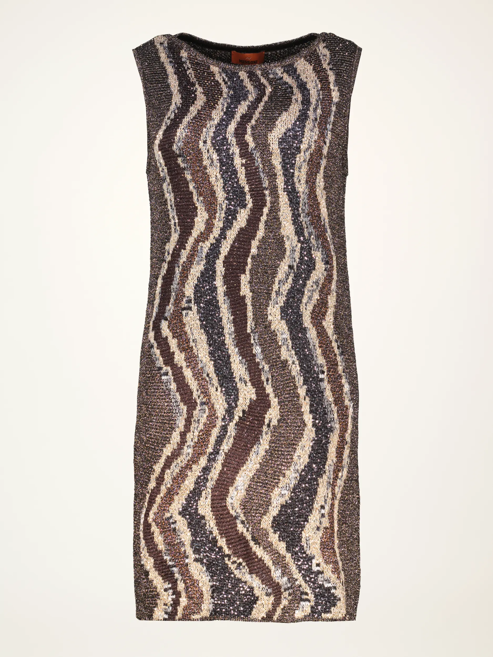 Gemustertes Mini Glitzerkleid ärmellos - Artikelansicht - Farbe: Braun