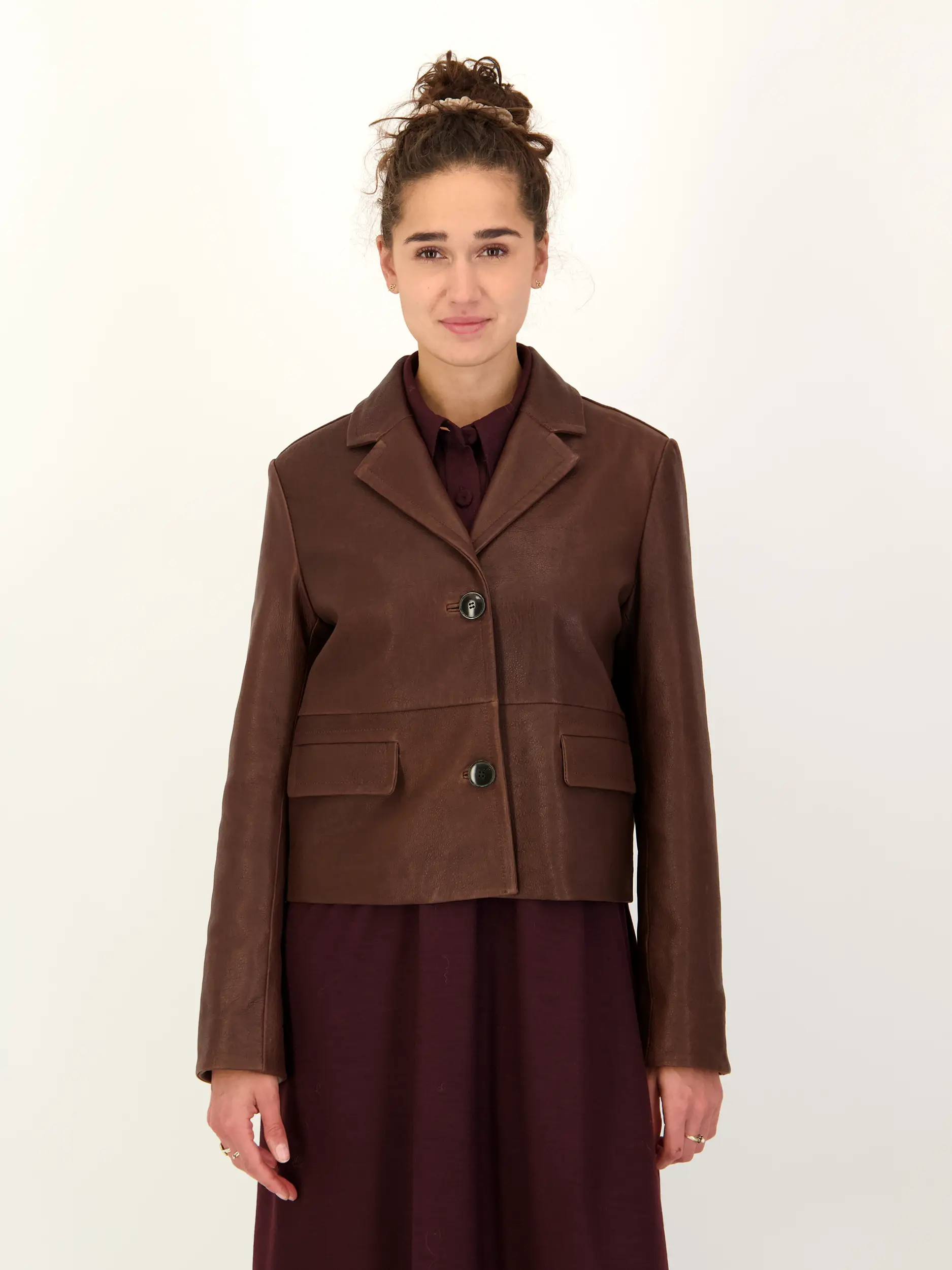 Lederjacke - Artikel Vorderseite getragen von einem Modell - Farbe: Braun