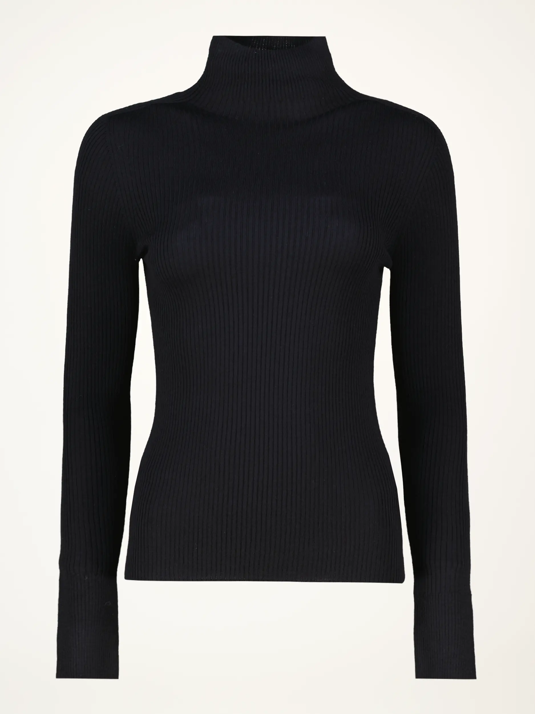 Geripptes Langarmshirt 'Inari' aus Schurwolle - Artikelansicht - Farbe: Schwarz
