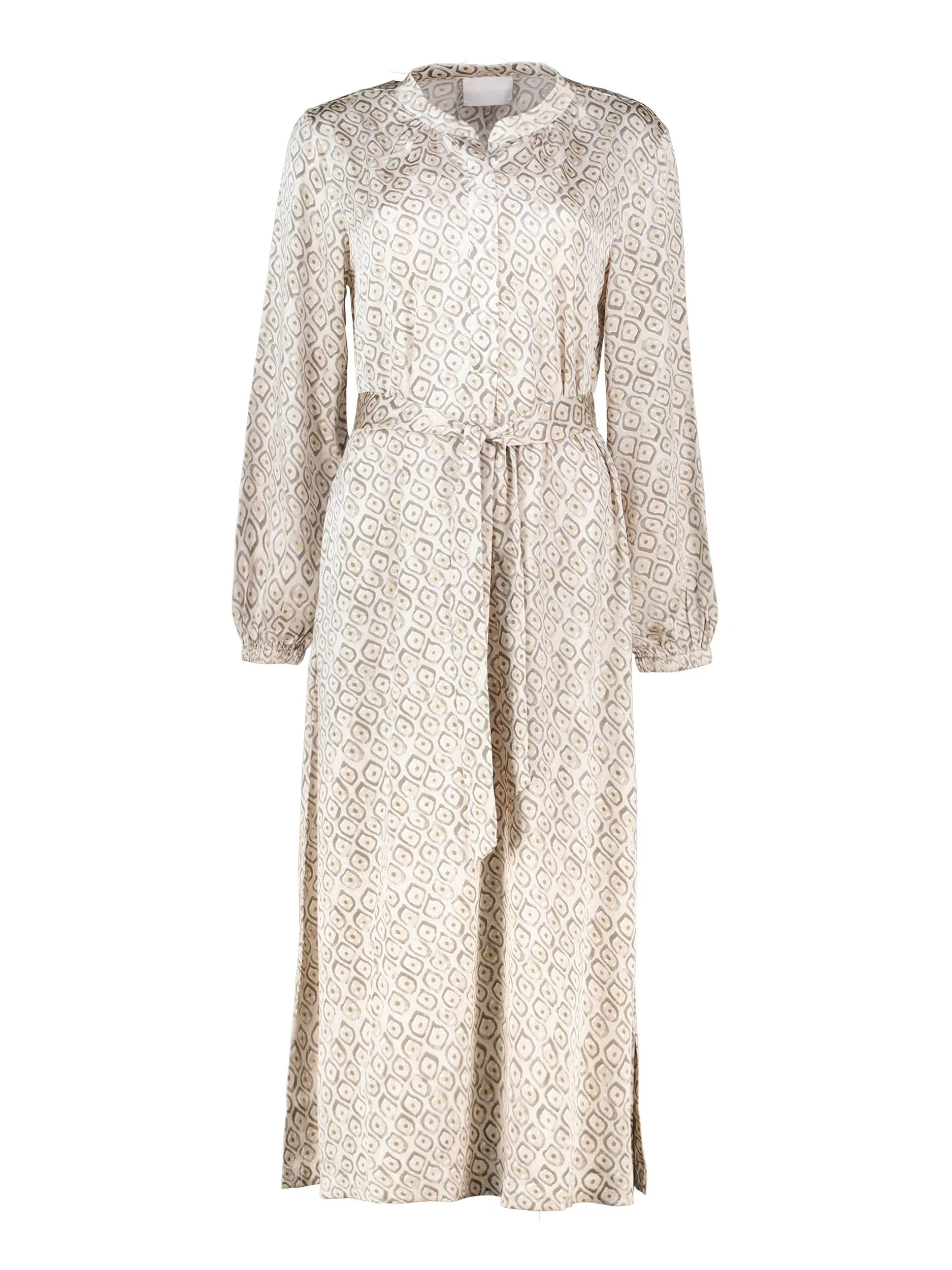 Gemustertes Midi Seidenkleid 'Farus' langarm - Artikel Vorderseite - Farbe: Braun