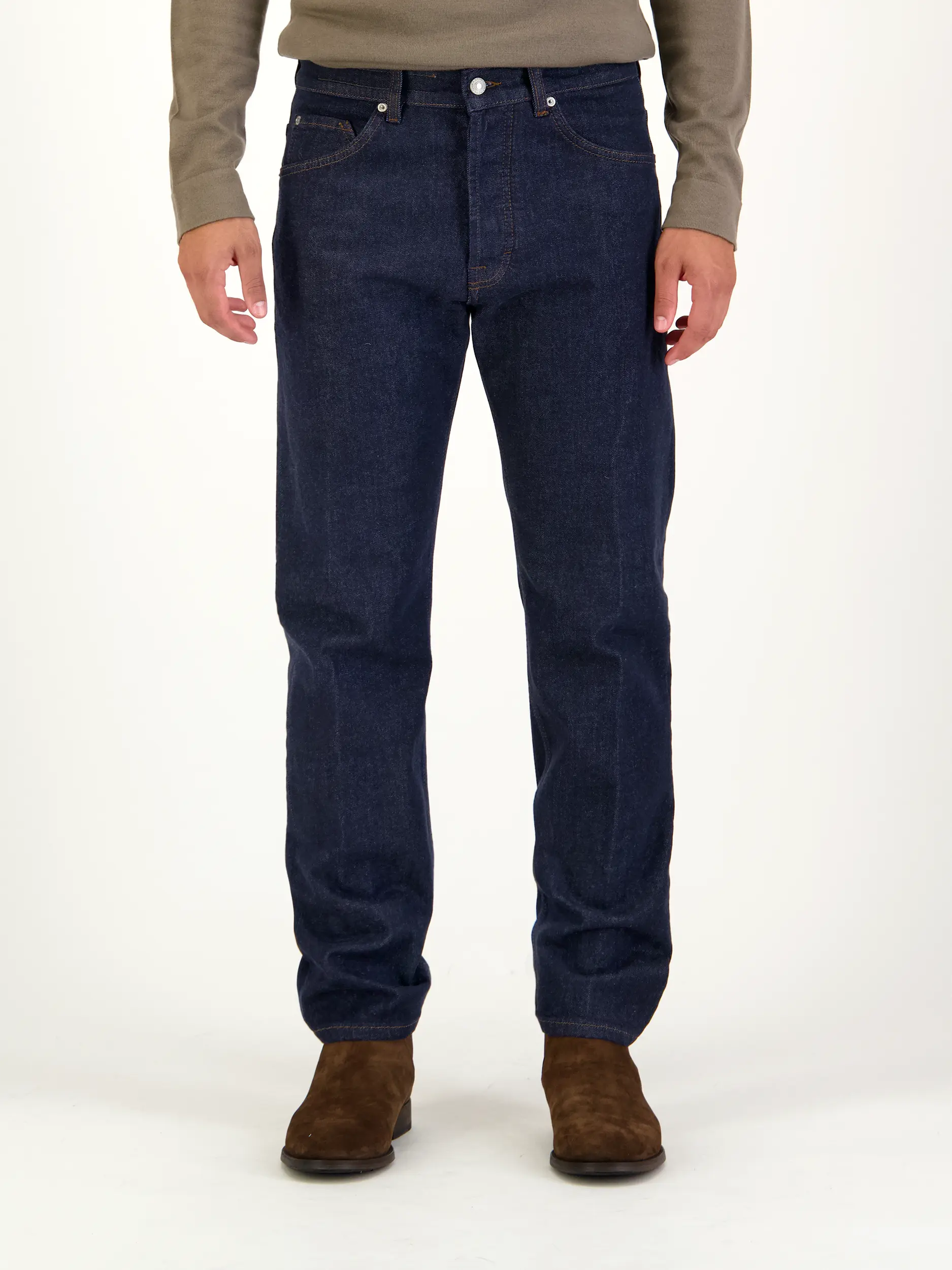 Mid Rise Straight Fit Jeans 'Hight' - Artikel Vorderseite getragen von einem Modell - Farbe: Blau