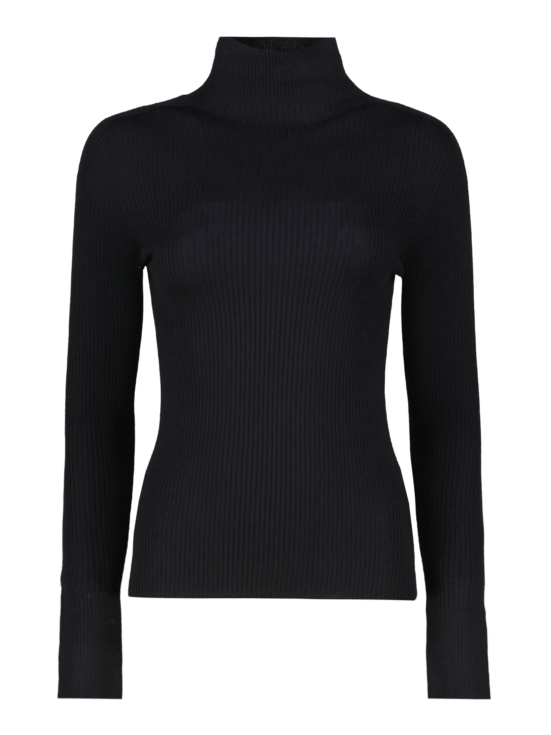Geripptes Langarmshirt 'Inari' aus Schurwolle - Artikel Vorderseite - Farbe: Schwarz