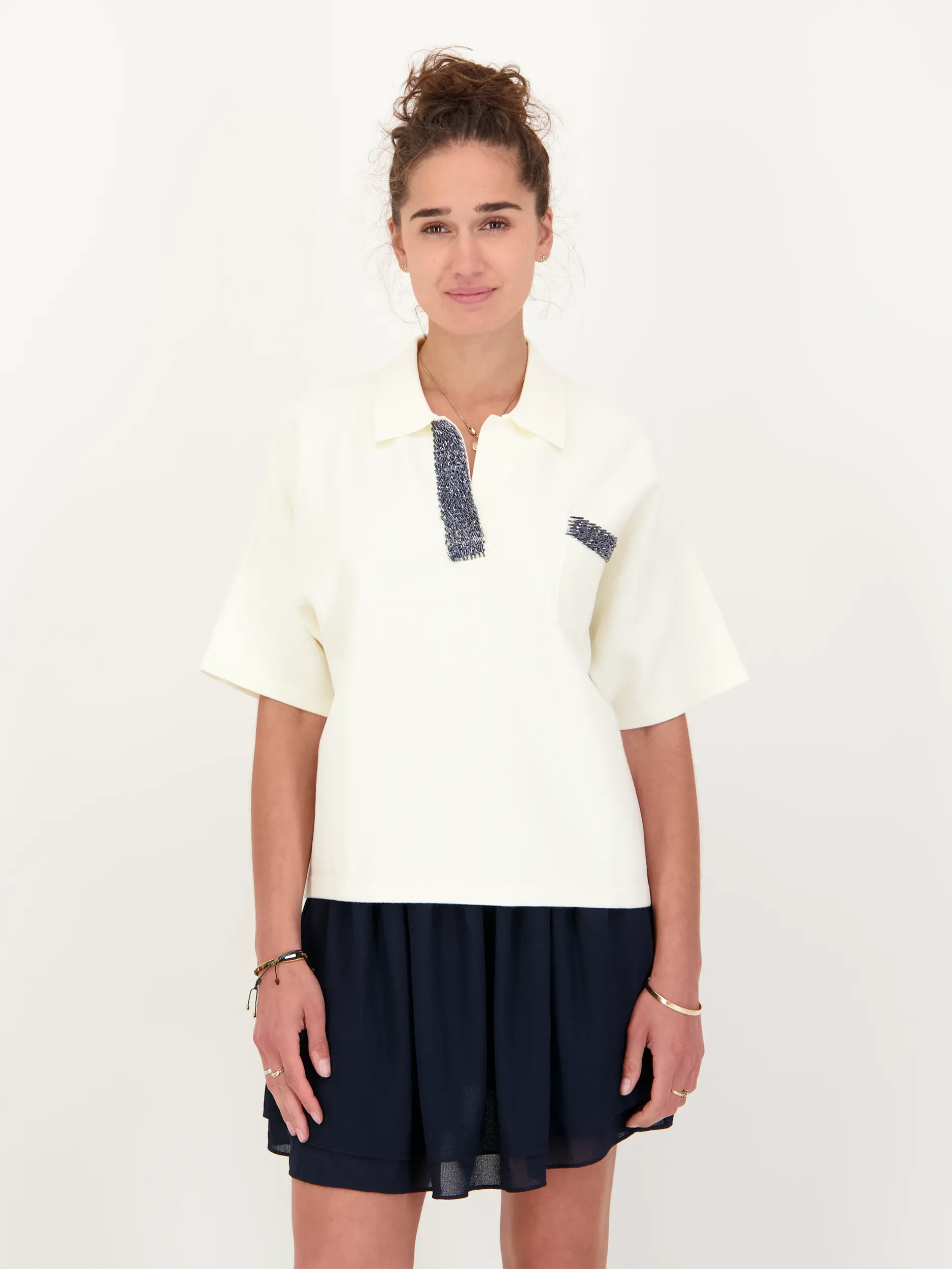 Poloshirt 3/4 Arm - Artikel Vorderseite getragen von einem Modell - Farbe: Creme