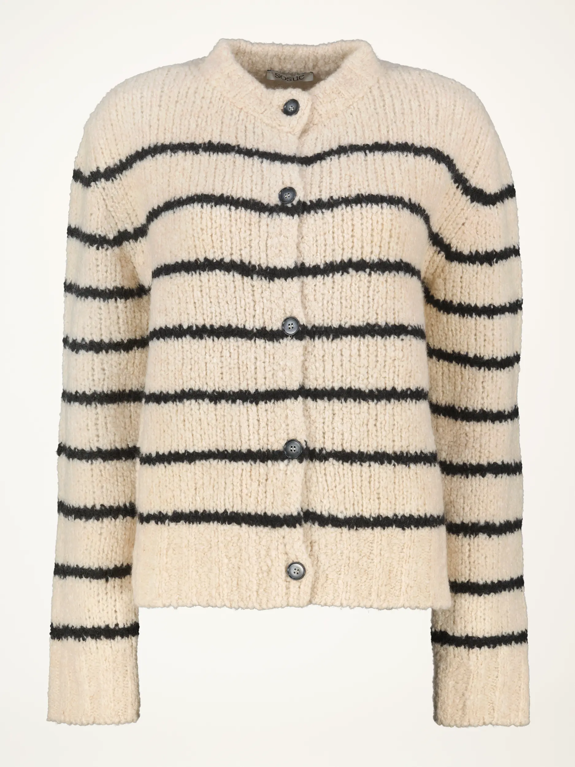 Gestreifte Strickjacke 'Petite' aus Wolle - Artikelansicht - Farbe: Schwarz