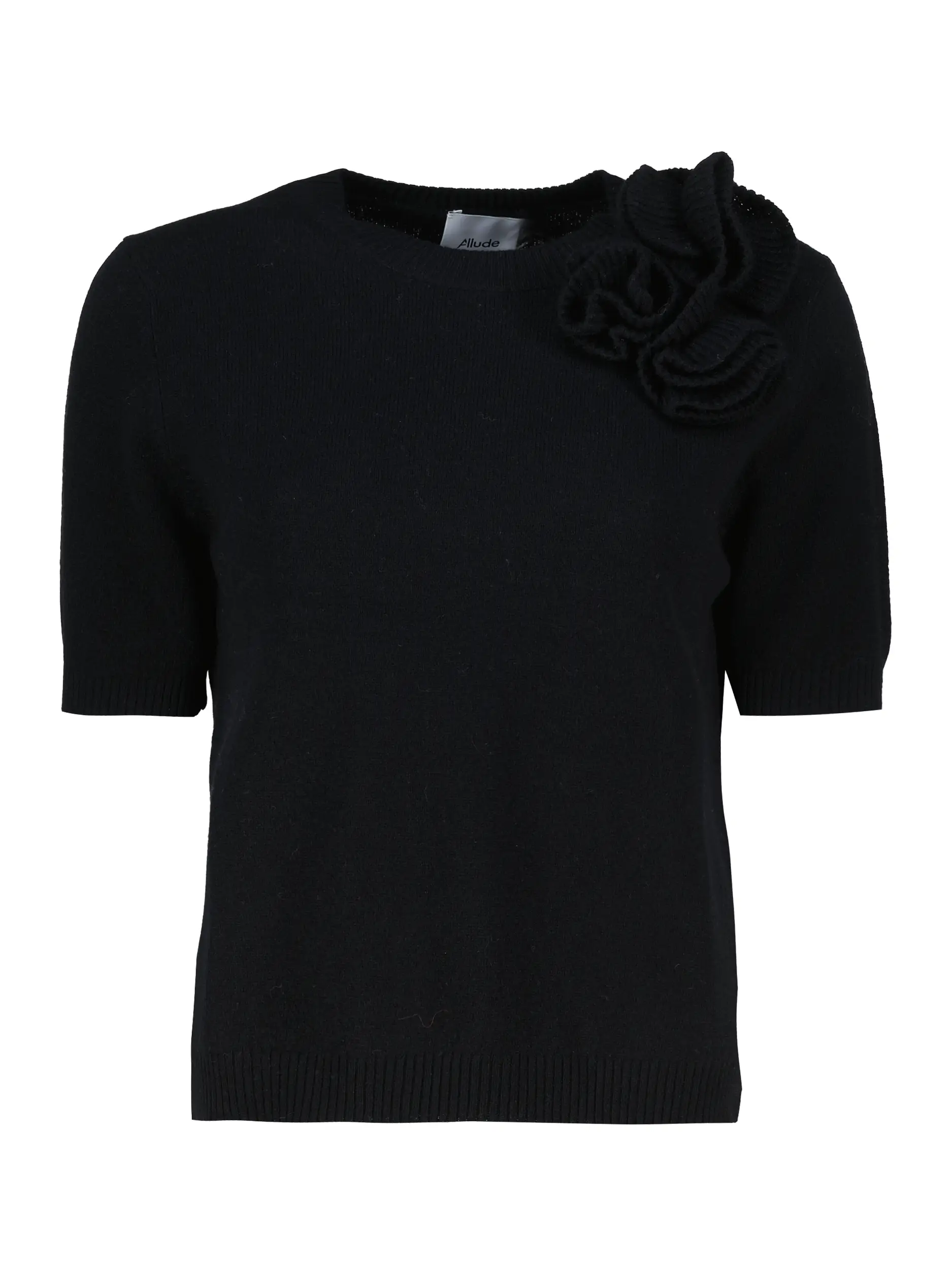 Pullover aus Wolle mit Blumenstickerei kurzarm - Artikel Vorderseite - Farbe: Schwarz