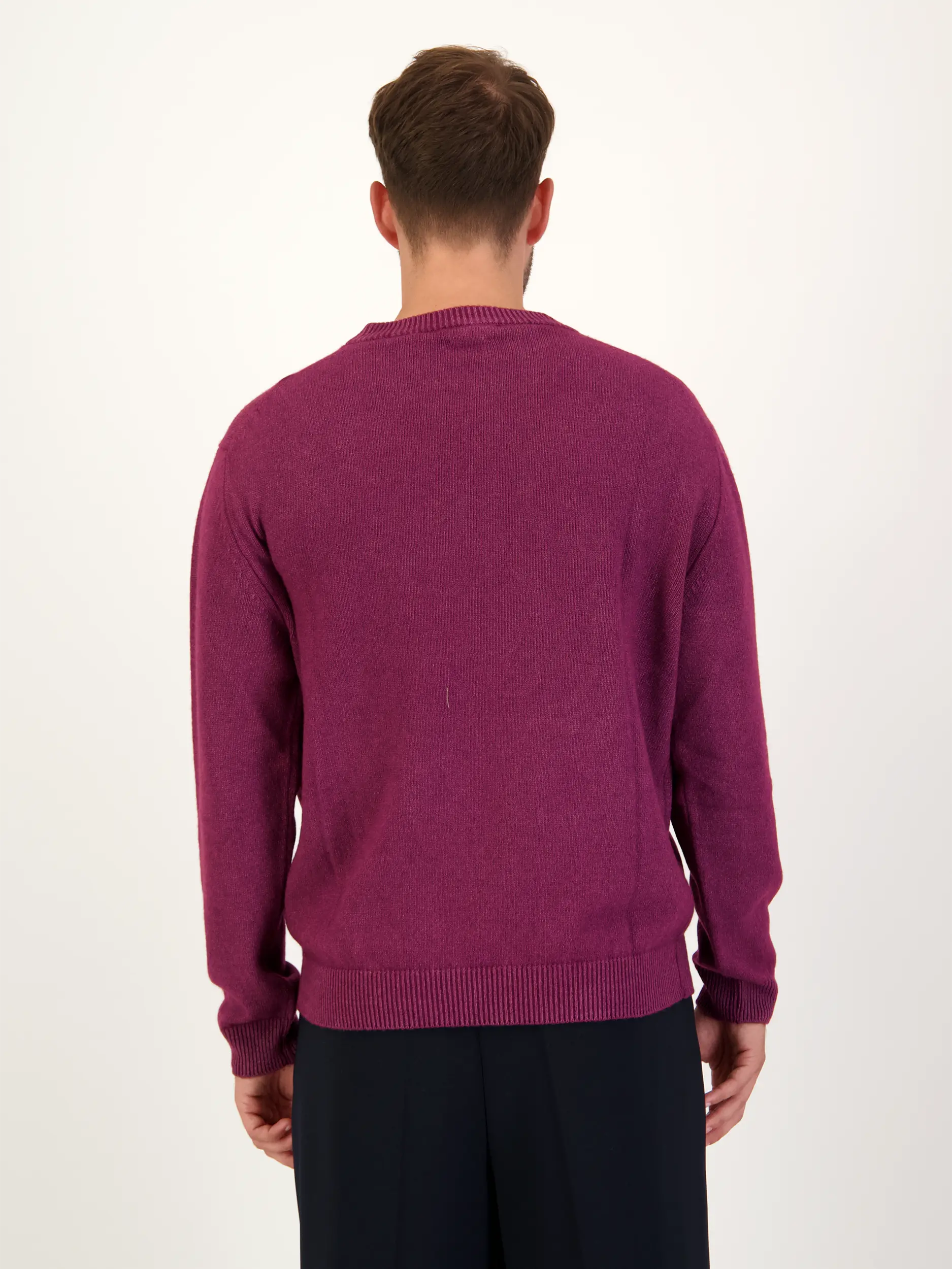 Pullover aus Kaschmir langarm - Artikel Rückseite getragen von einem Modell - Farbe: Violett