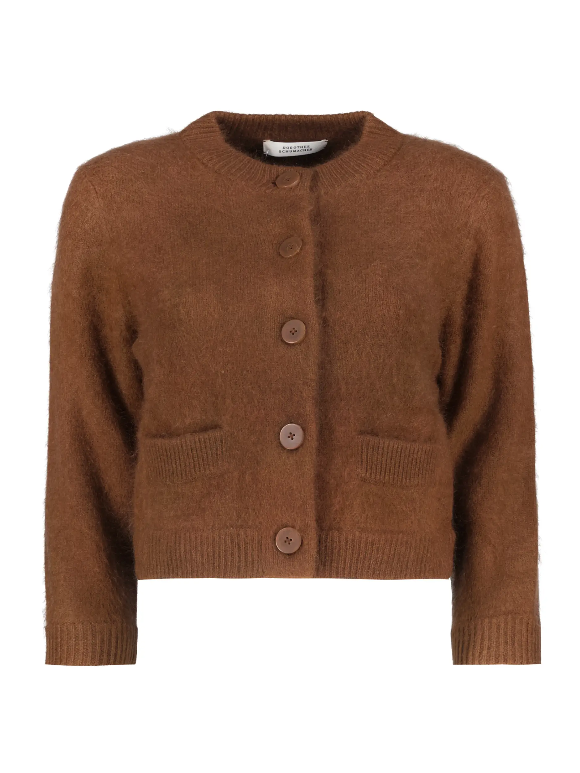 Strickjacke 'Fluffy Statements' aus Wolle 3/4 Arm - Artikel Vorderseite - Farbe: Braun